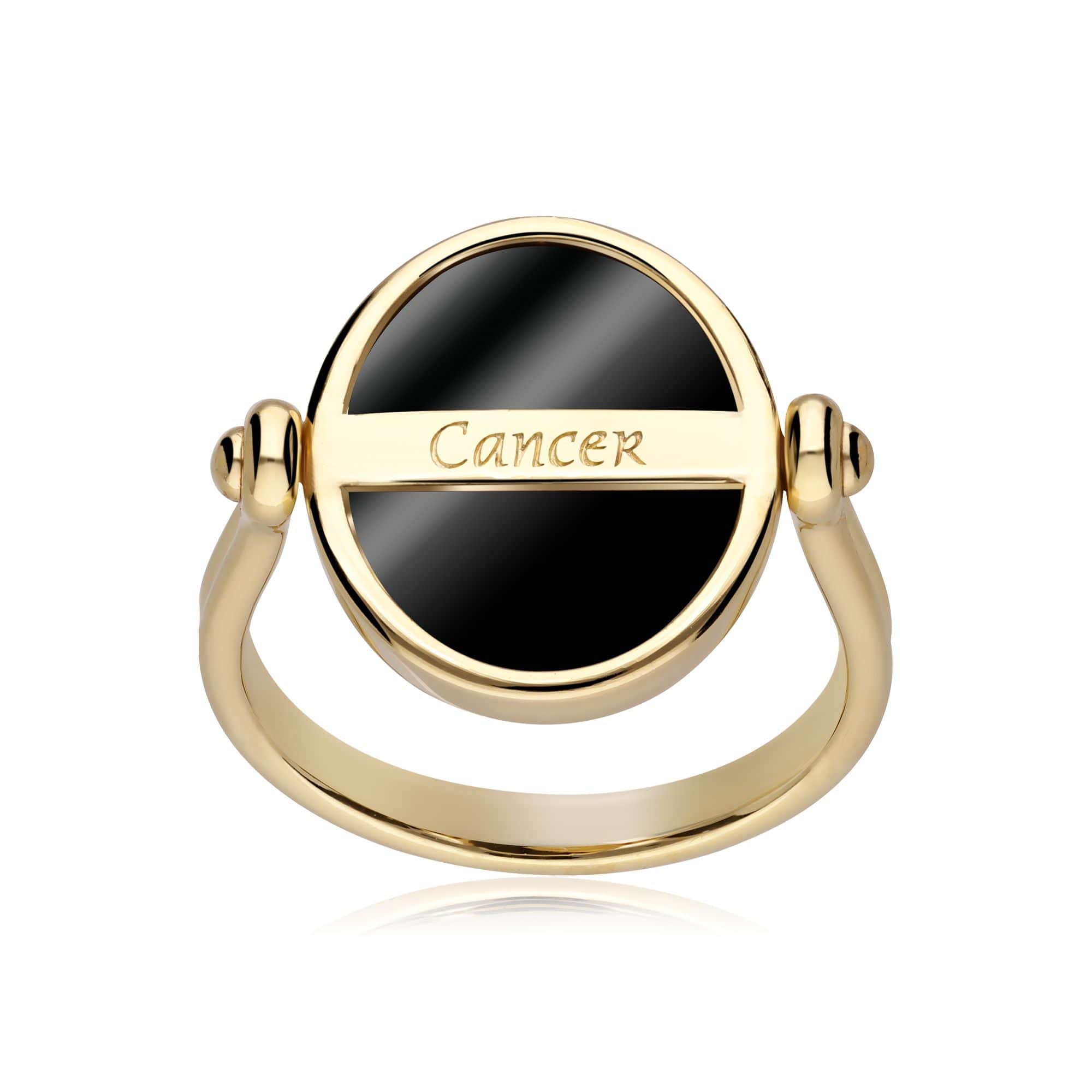 270R061701925 Zodiac Black Onyx Cancer Flip Ring in 18ct Gold Plated Silver 5