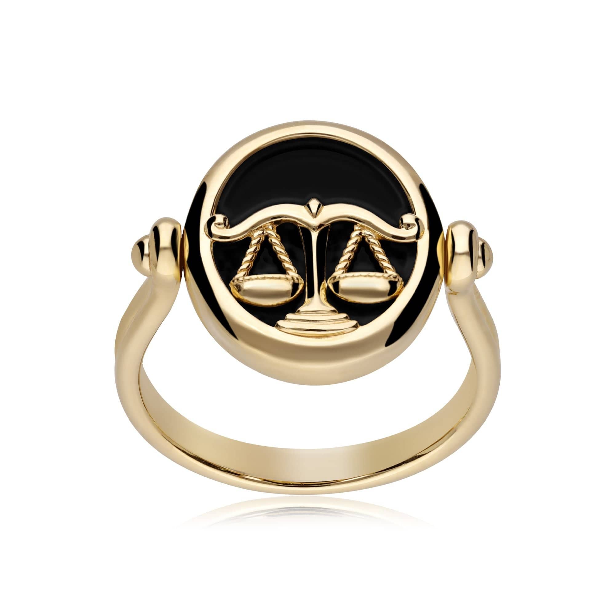 270R062001925 Zodiac Black Onyx Libra Flip Ring in 18ct Gold Plated Silver 4