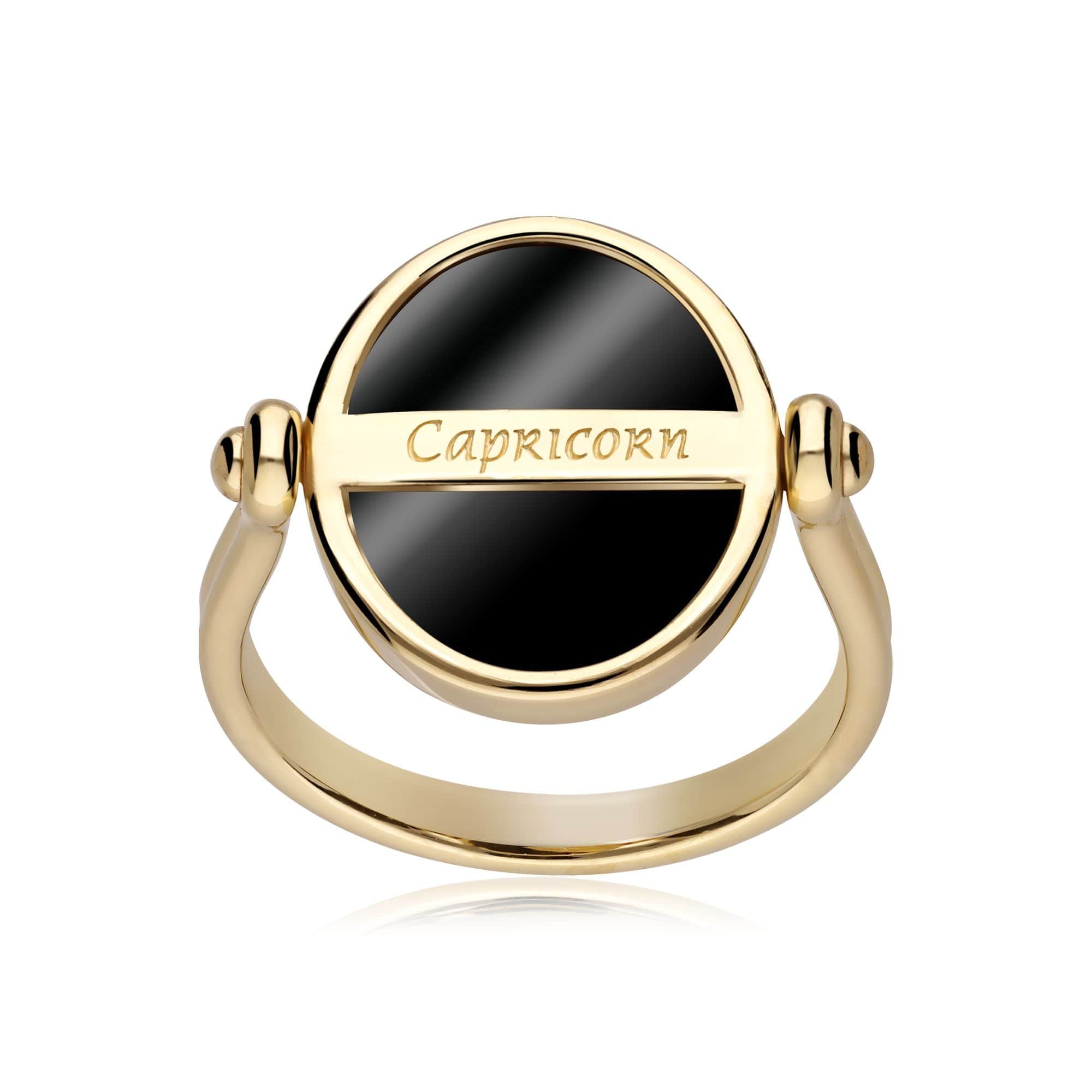 270R062201925 Zodiac Black Onyx Capricorn Flip Ring in 18ct Gold Plated Silver 5