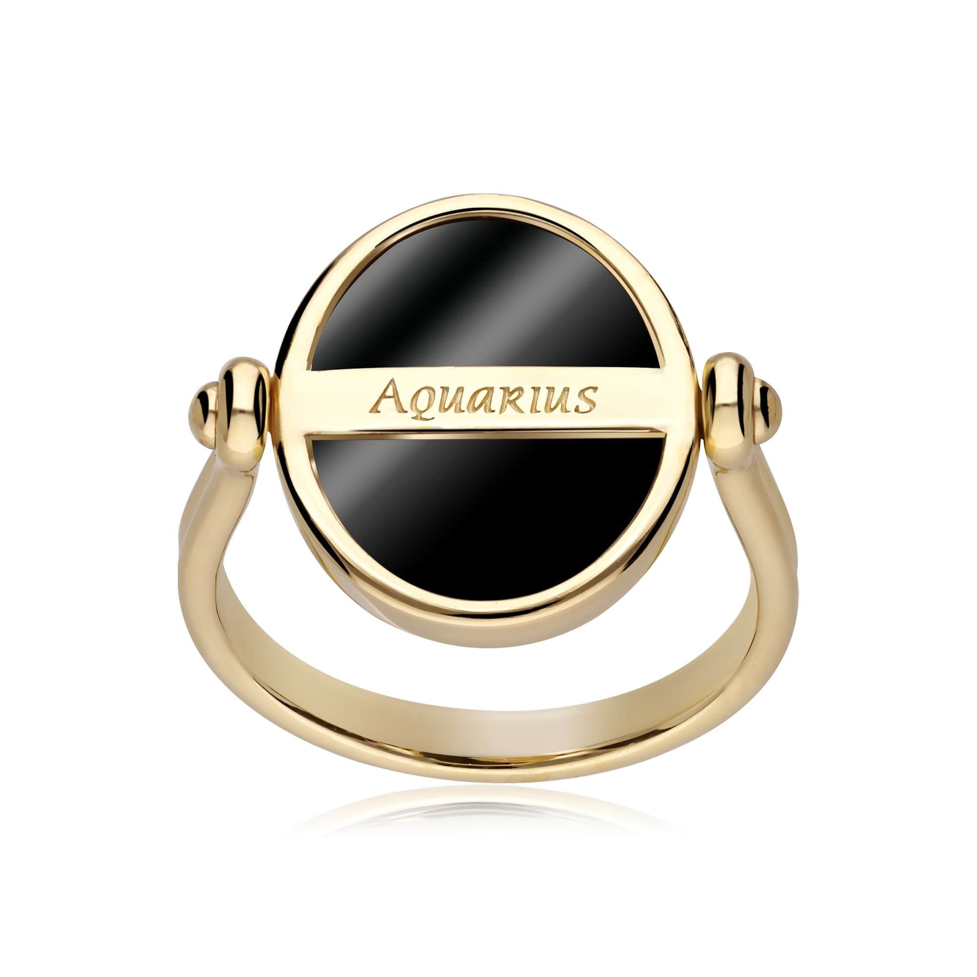 270R062301925 Zodiac Black Onyx Aquarius Flip Ring in 18ct Gold Plated Silver 5