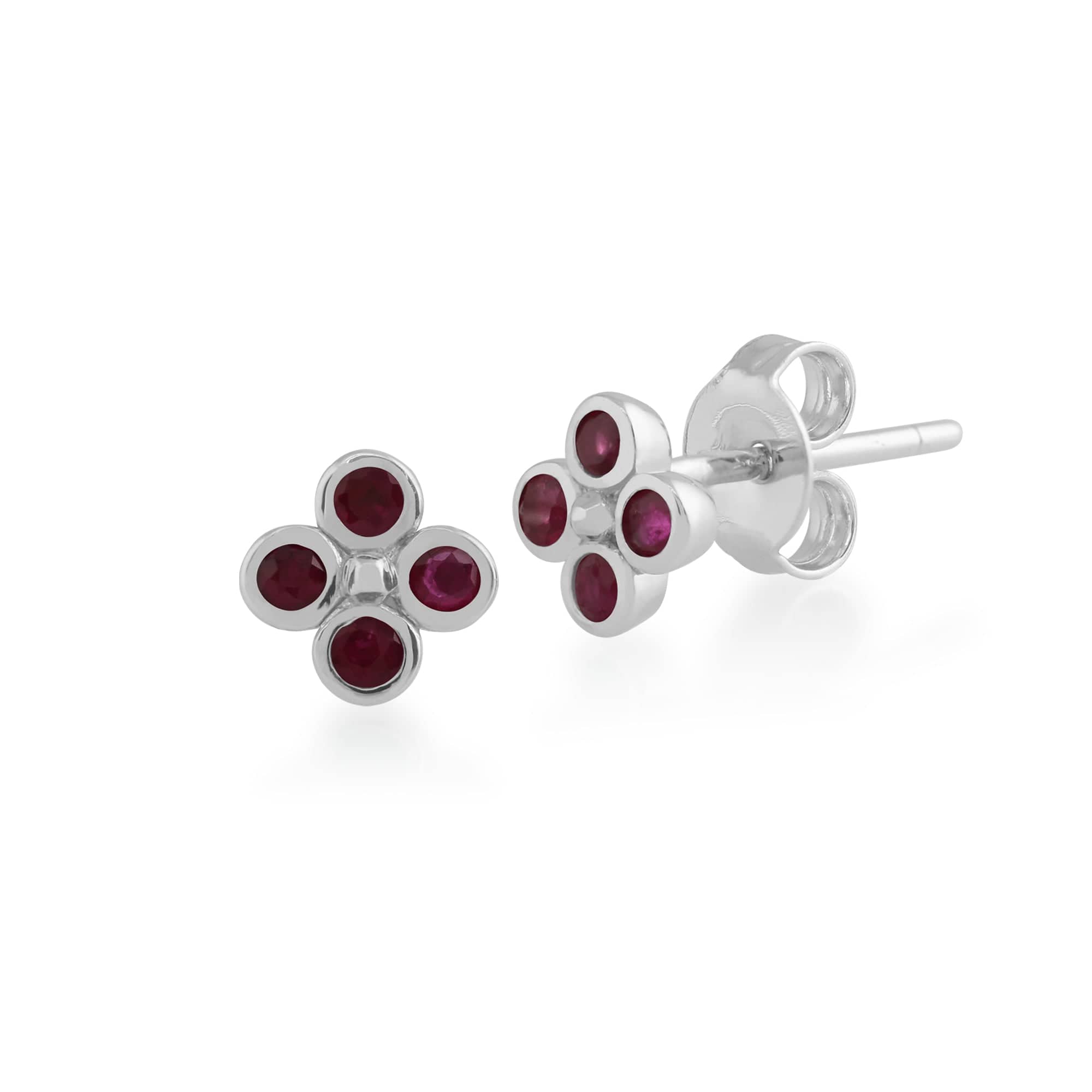 Floral Ruby Clover Stud Earrings & Pendant Set Image 2