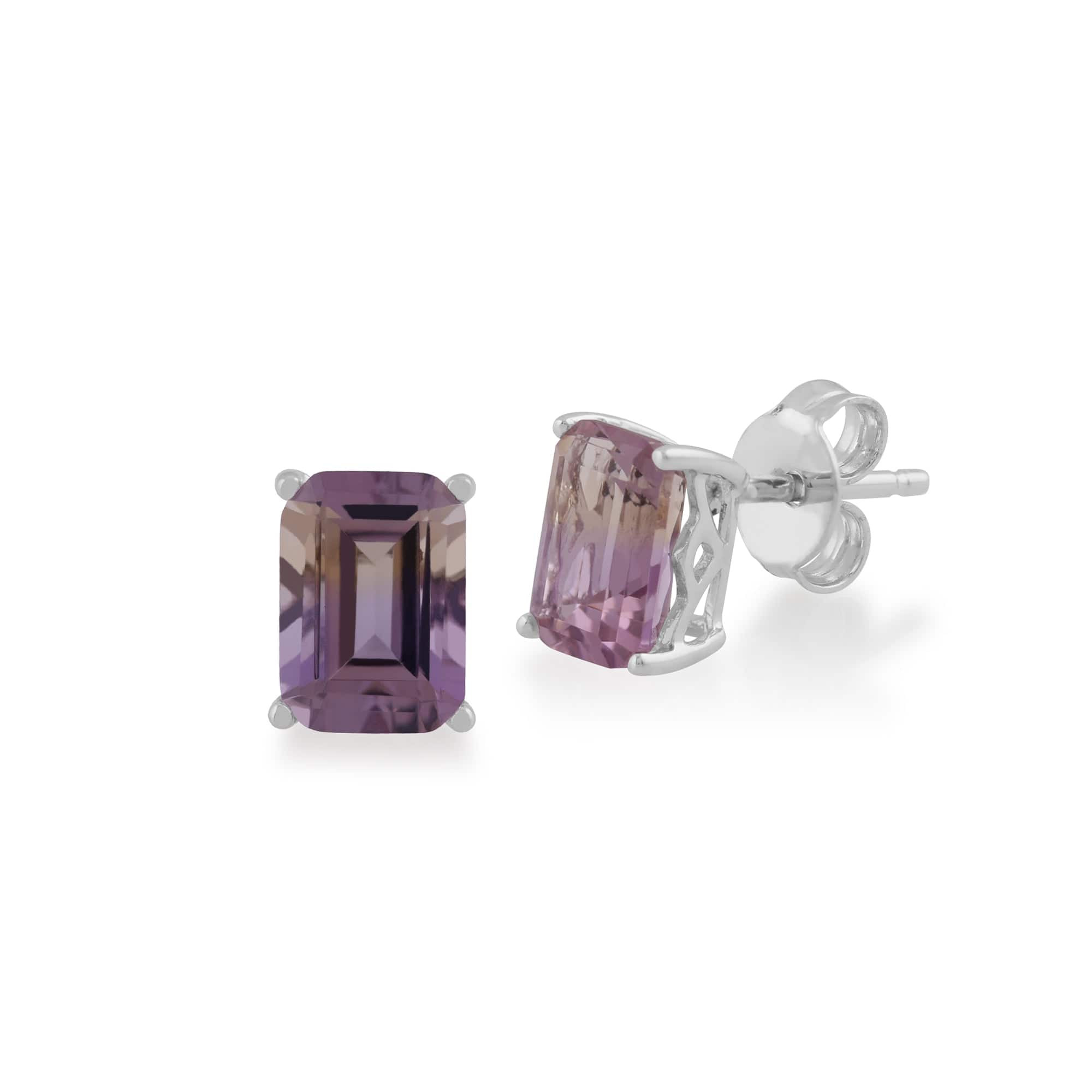 Classic Octagon Ametrine Claw Set Stud Earrings in 925 Sterling Silver - Gemondo