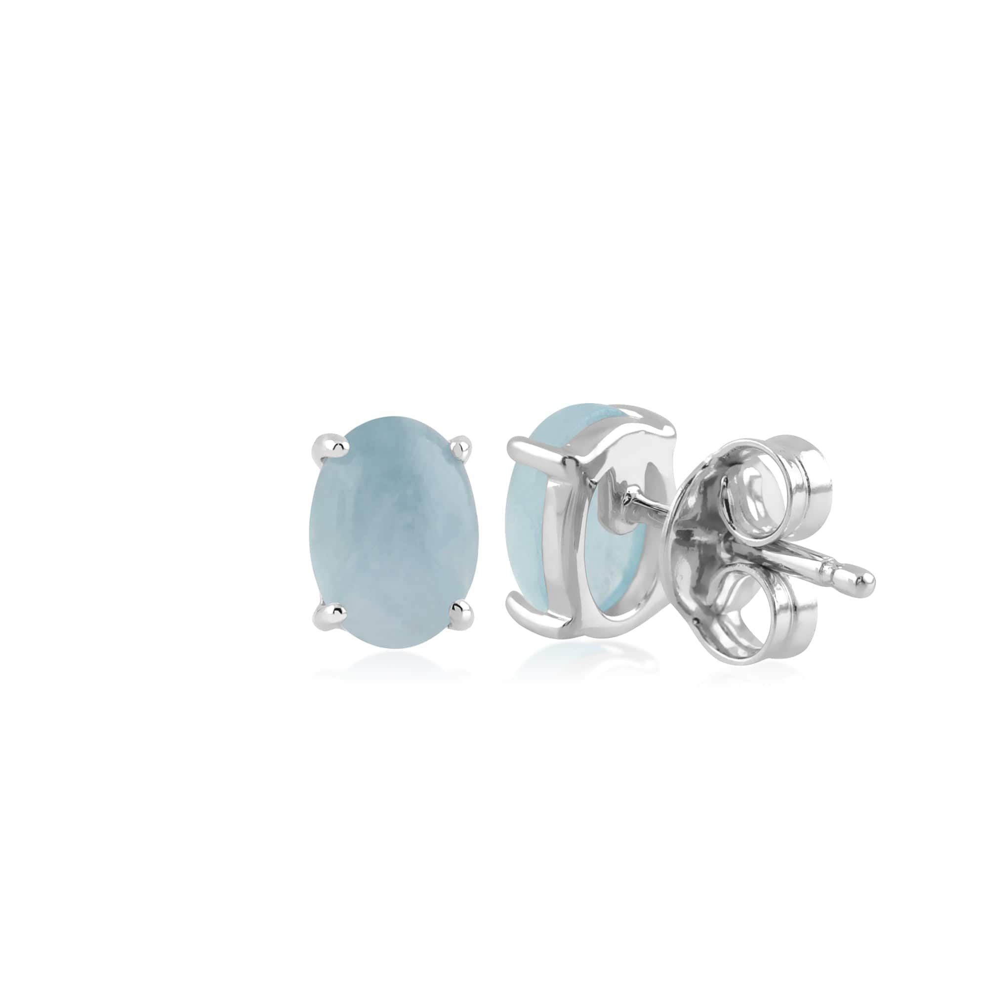 Classic Oval Milky Aquamarine Stud Earring in 925 Sterling Silver - Gemondo