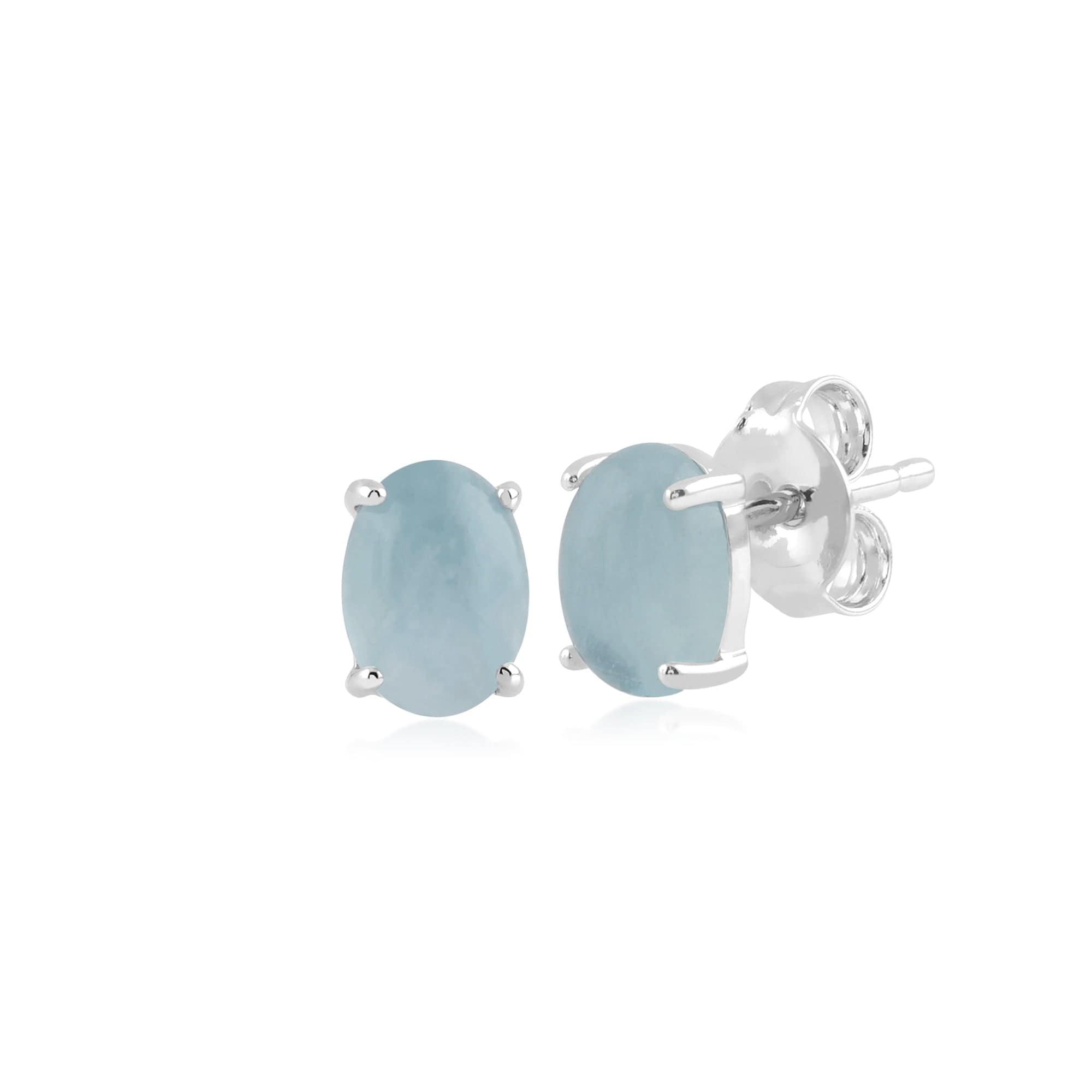 Classic Oval Milky Aquamarine Stud Earring in 925 Sterling Silver - Gemondo