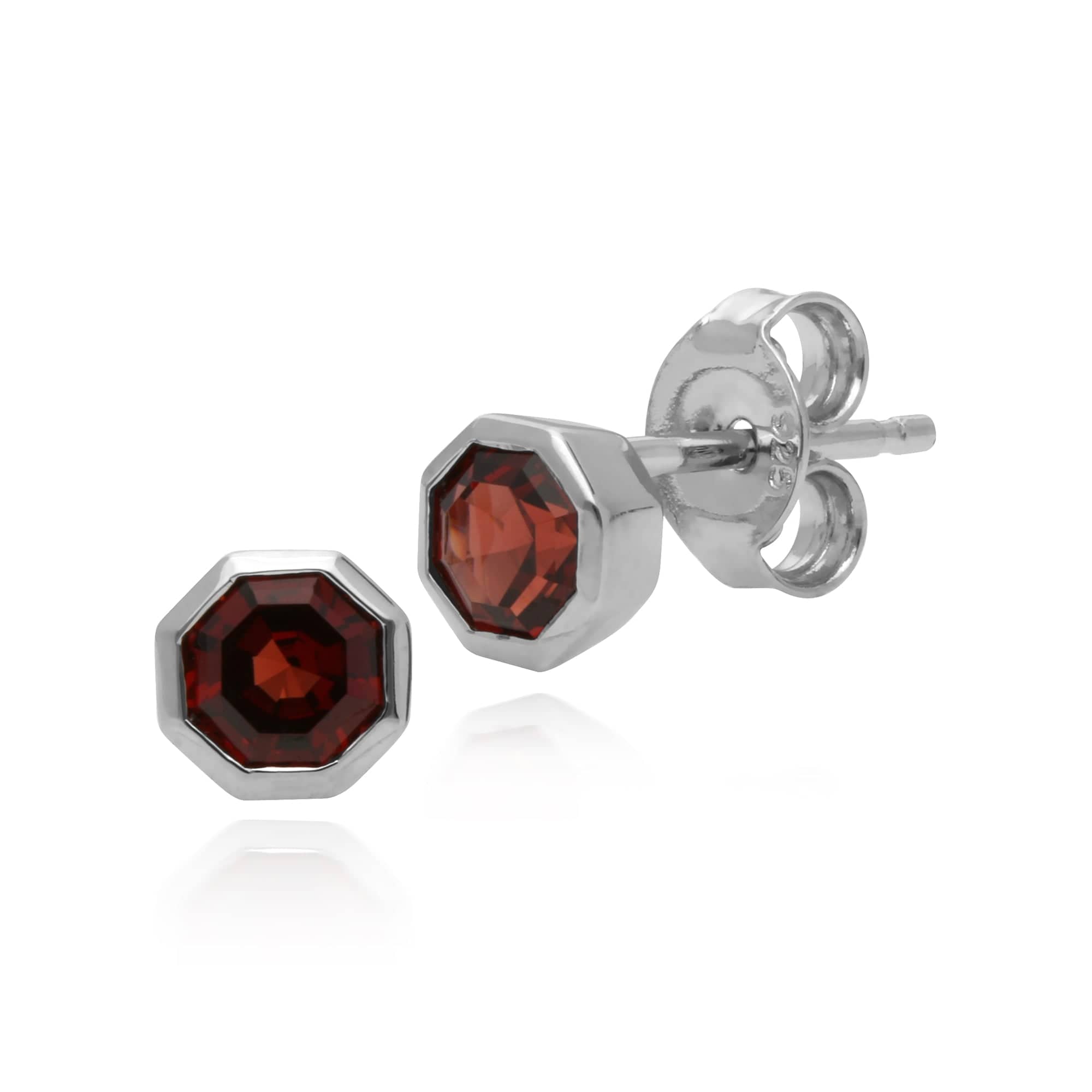 270E025003925-270R055702925 Geometric Octagon Garnet Bezel Stud Earrings & Ring Set in 925 Sterling Silver 2