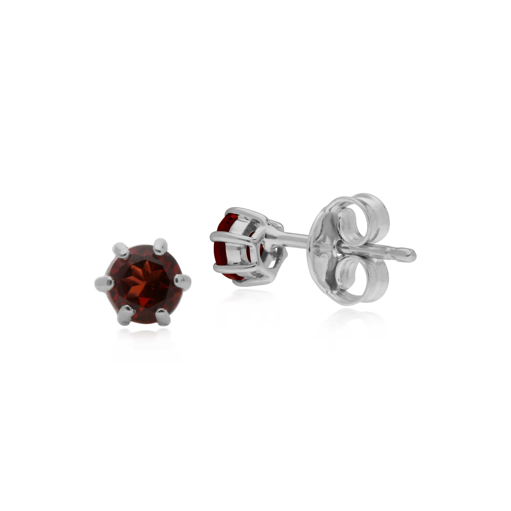 270E025103925 Classic Round Garnet 6 Claw Set Stud Earrings in 925 Sterling Silver 2
