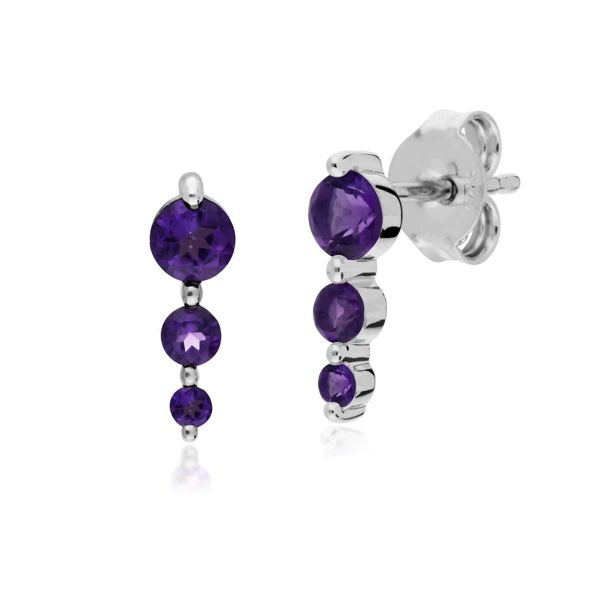 270E025503925-270R055903925 Classic Round Amethyst Three Stone Gradient Earrings & Five Stone Ring Set in 925 Sterling Silver 2