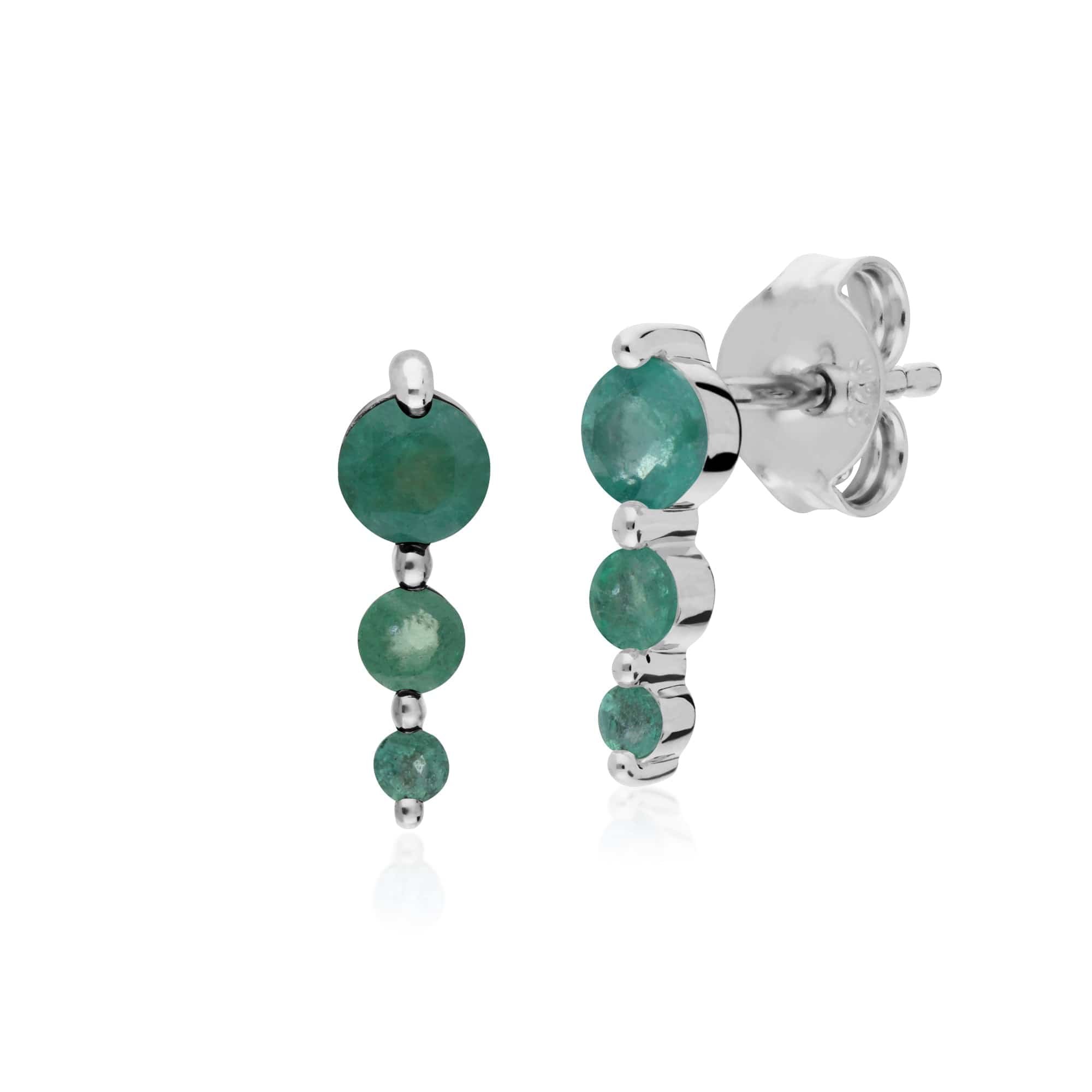 270E025507925-270L011107925 Classic Round Emerald Three Stone Gradient Earrings & Bracelet Set in 925 Sterling Silver 2