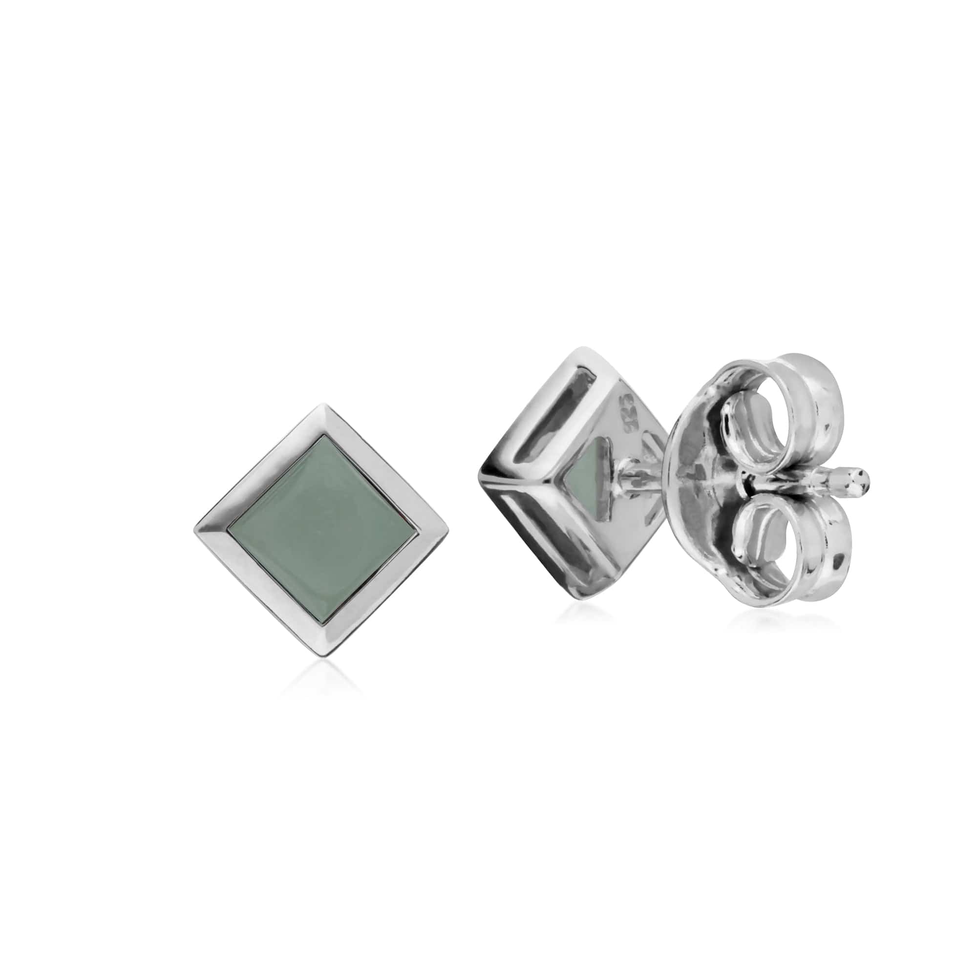 270E025701925 Classic Square Jade Bezel Stud Earrings in 925 Sterling Silver 2