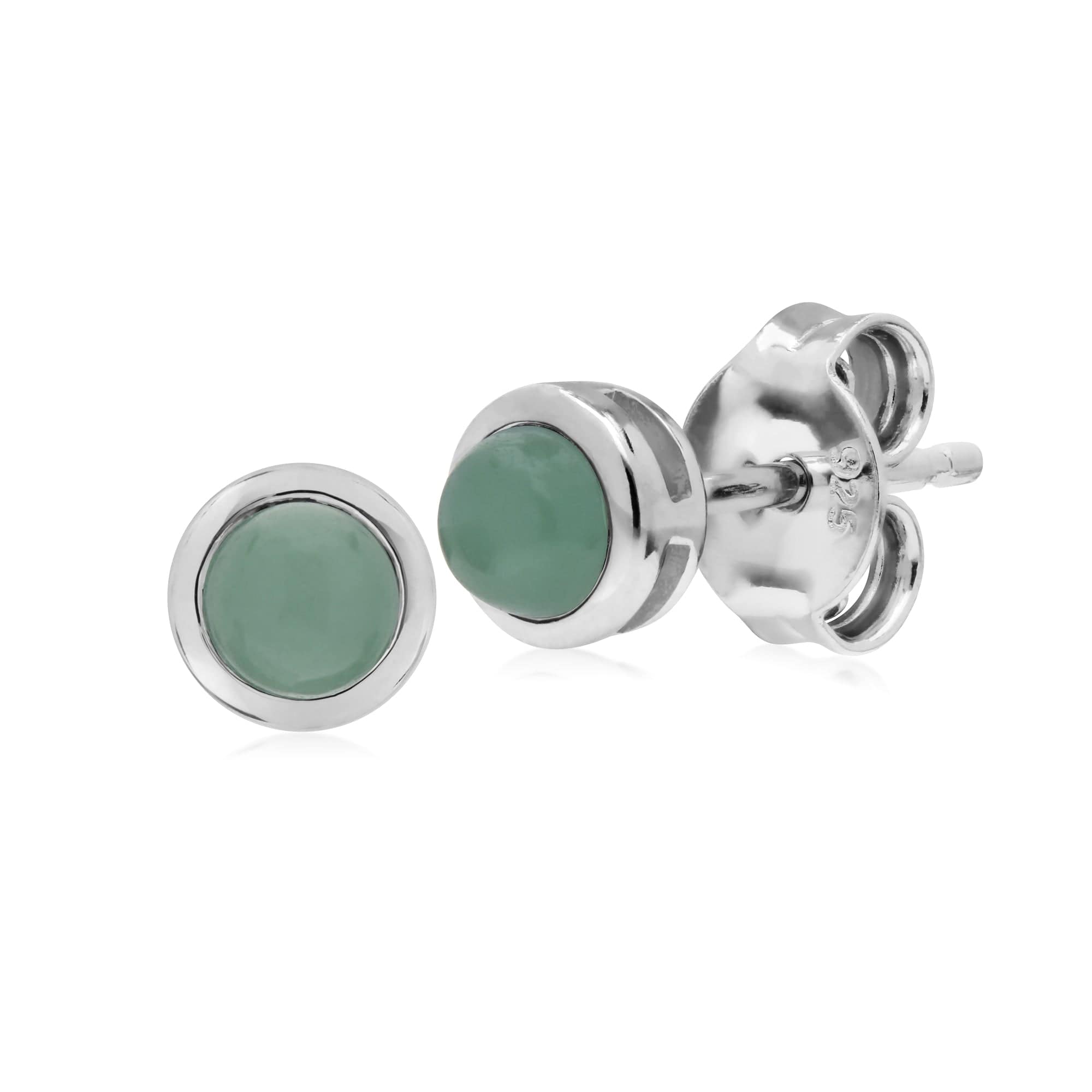 270E025801925 Classic Round Jade Bezel Stud Earrings in 925 Sterling Silver 1
