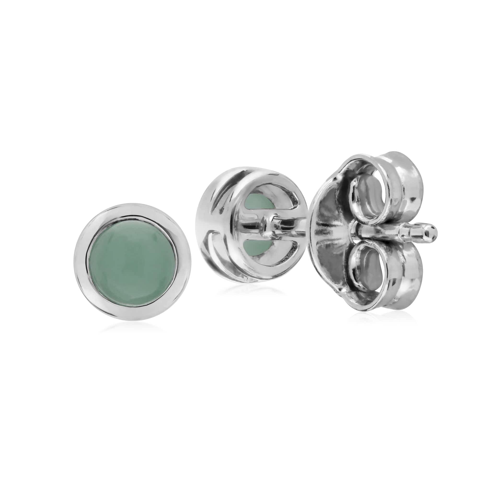 270E025801925 Classic Round Jade Bezel Stud Earrings in 925 Sterling Silver 2