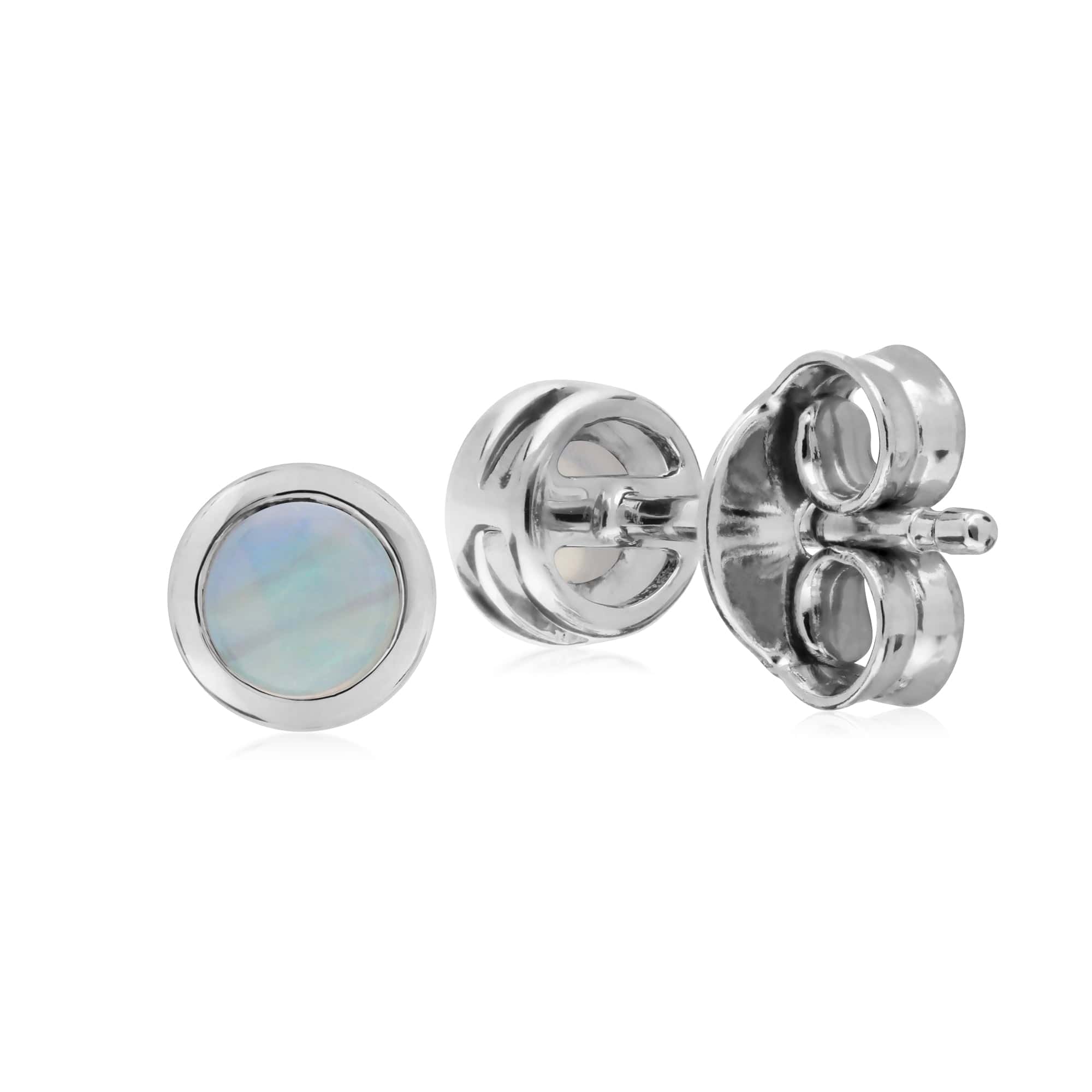 270E025811925 Classic Round Opal Bezel Stud Earrings in Sterling Silver 2