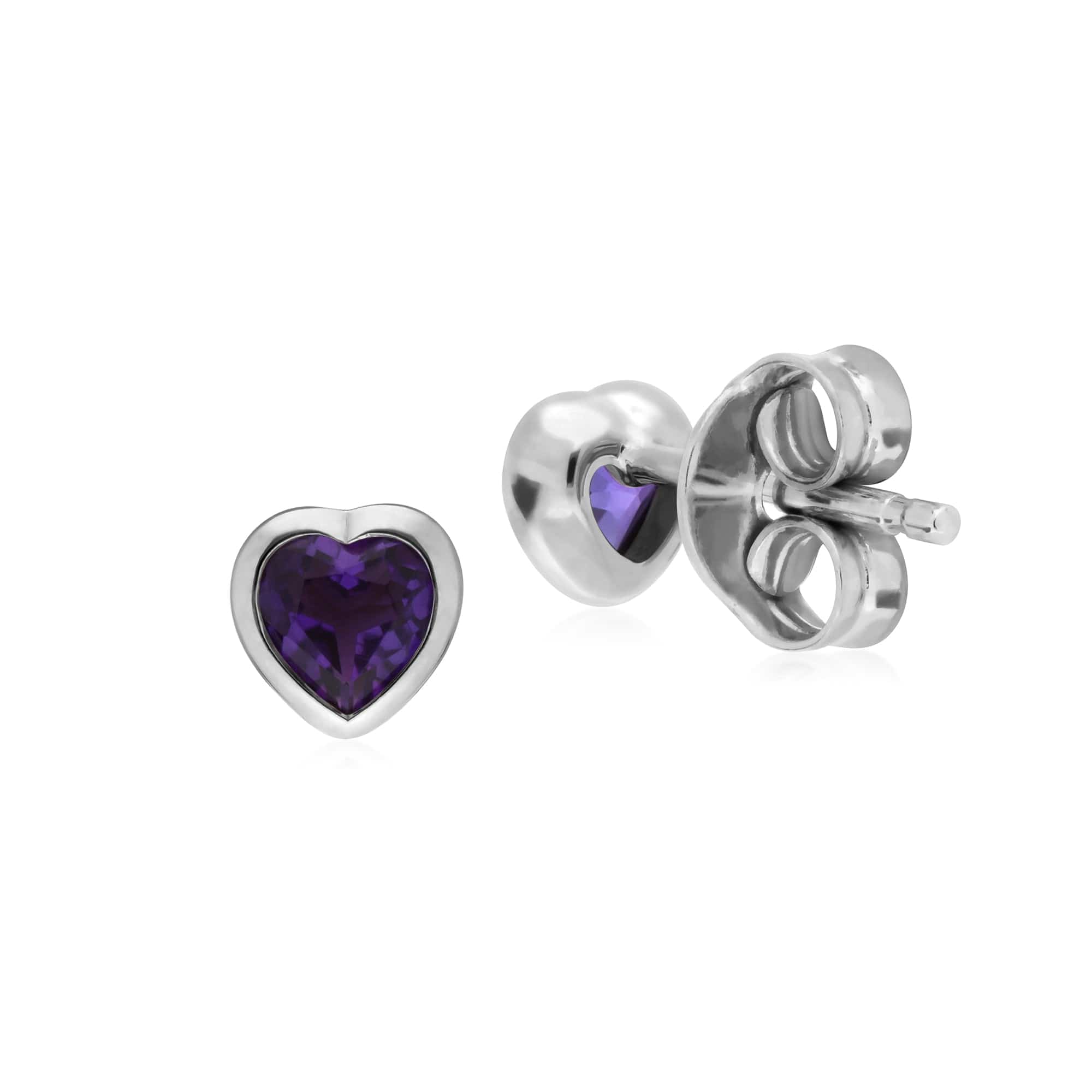 270E026101925 Essential Heart Shaped Amethyst Stud Earrings in 925 Sterling Silver 4.5mm 2