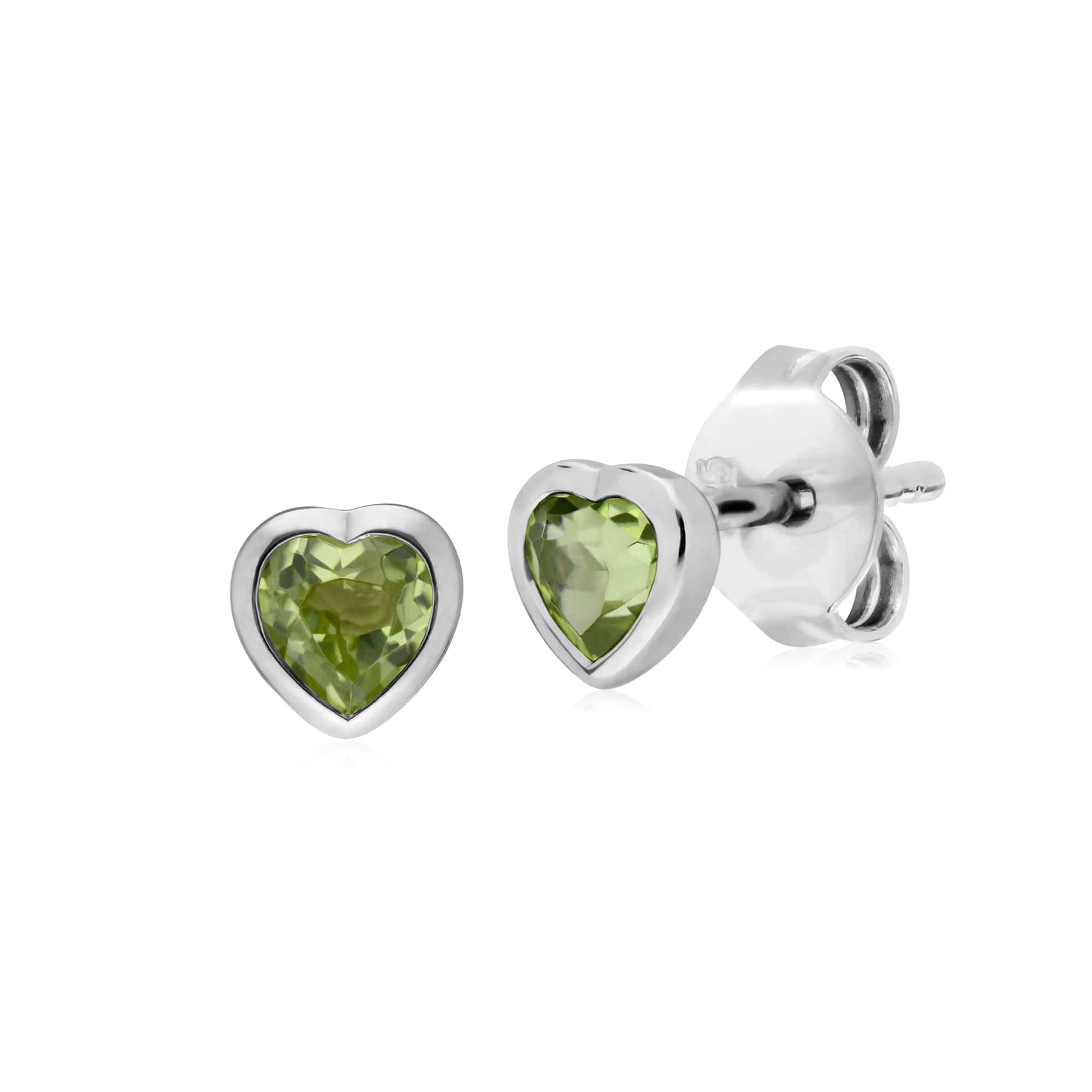 270E026104925 Petite Essential Heart Shaped Peridot Stud Earrings in Sterling Silver 1
