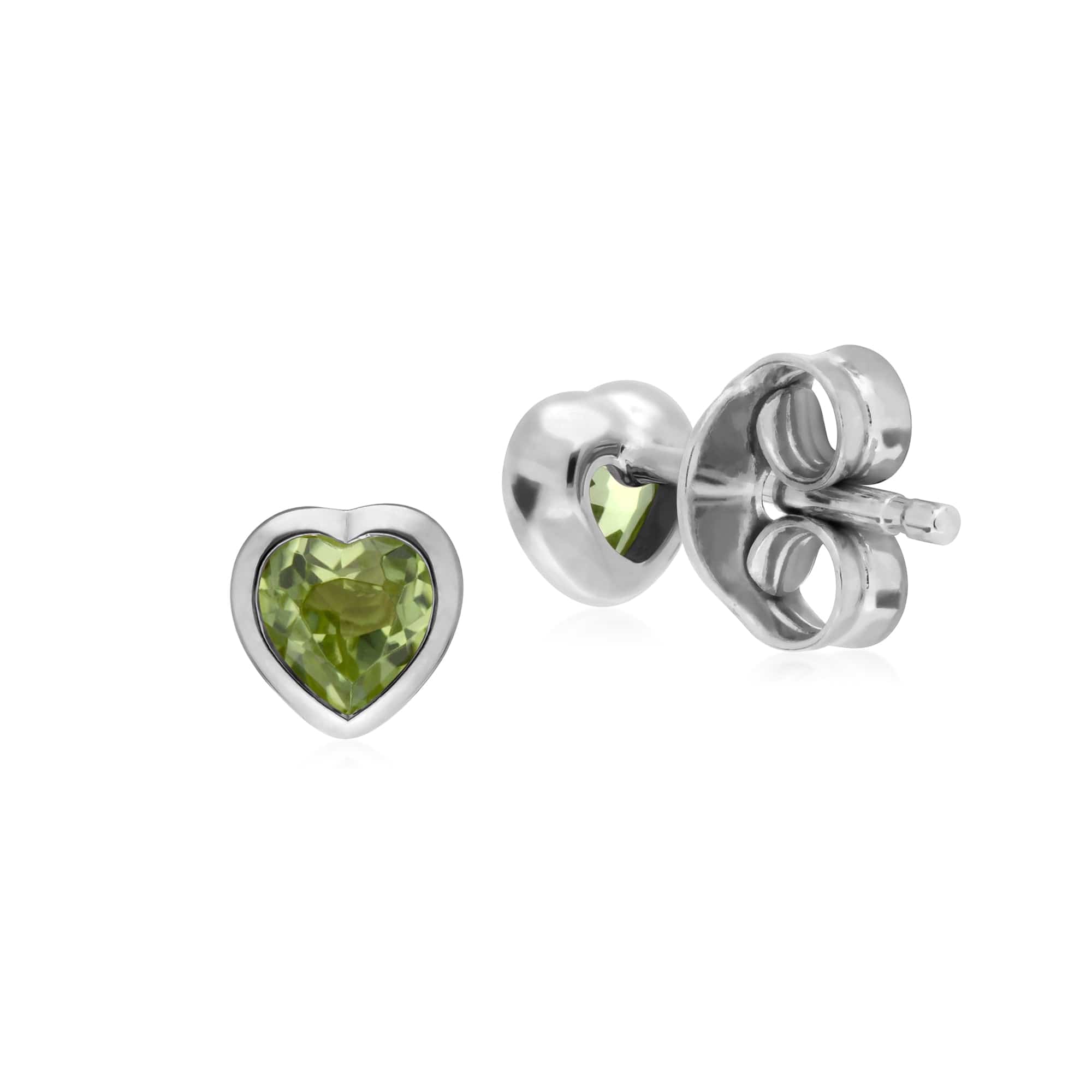 270E026104925 Petite Essential Heart Shaped Peridot Stud Earrings in Sterling Silver 2