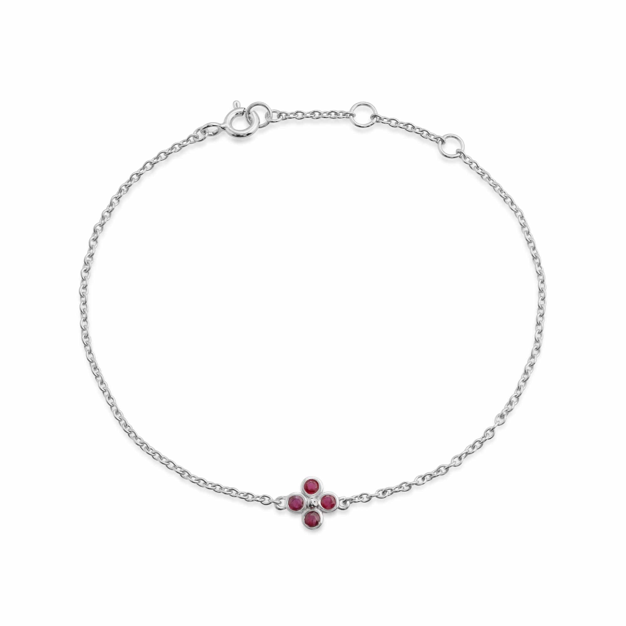 270L009702925 Floral Round Ruby Bezel Set Clover Bracelet in Sterling Silver 1