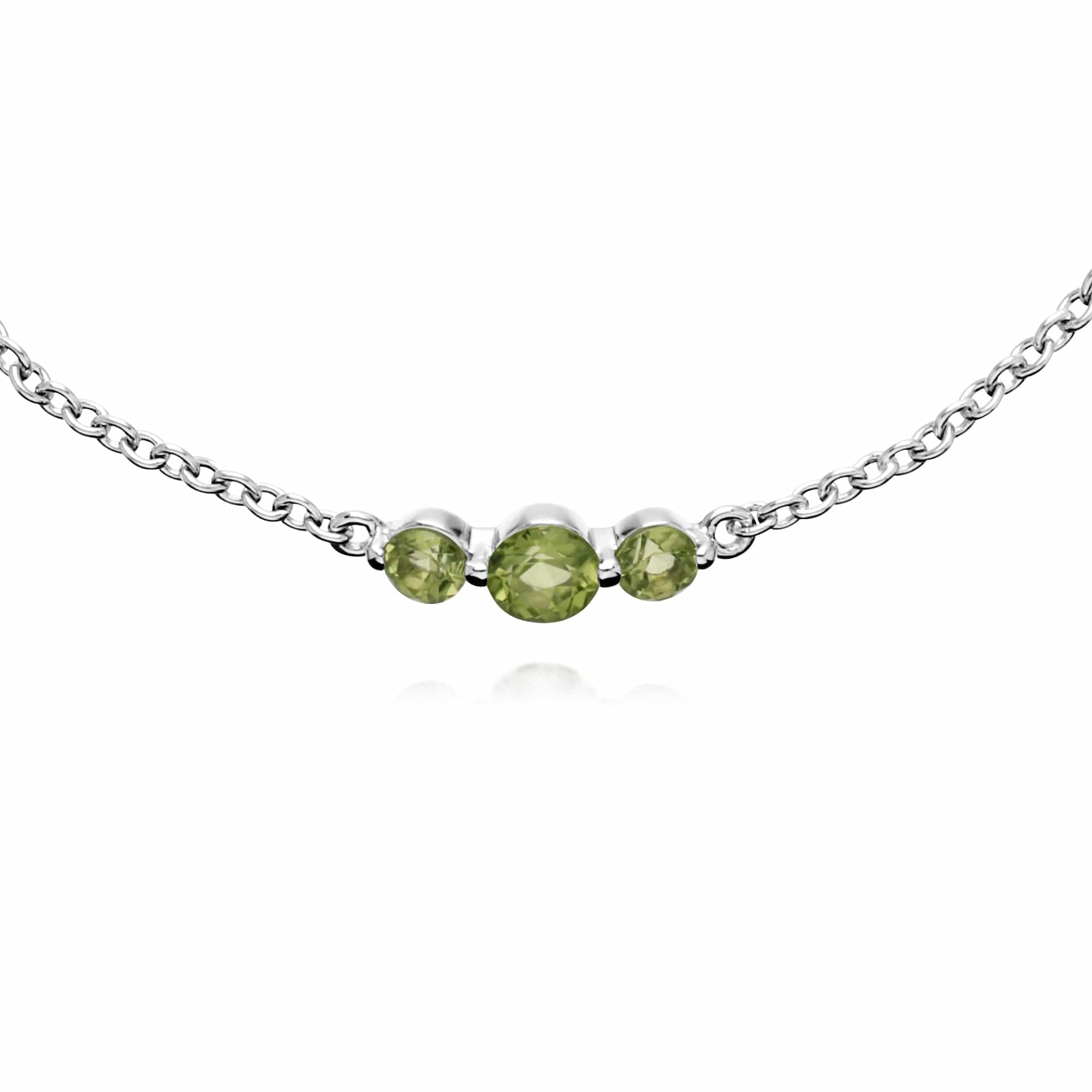 270L011104925 Classic Round Peridot Three Stone Bracelet in Sterling Silver 2