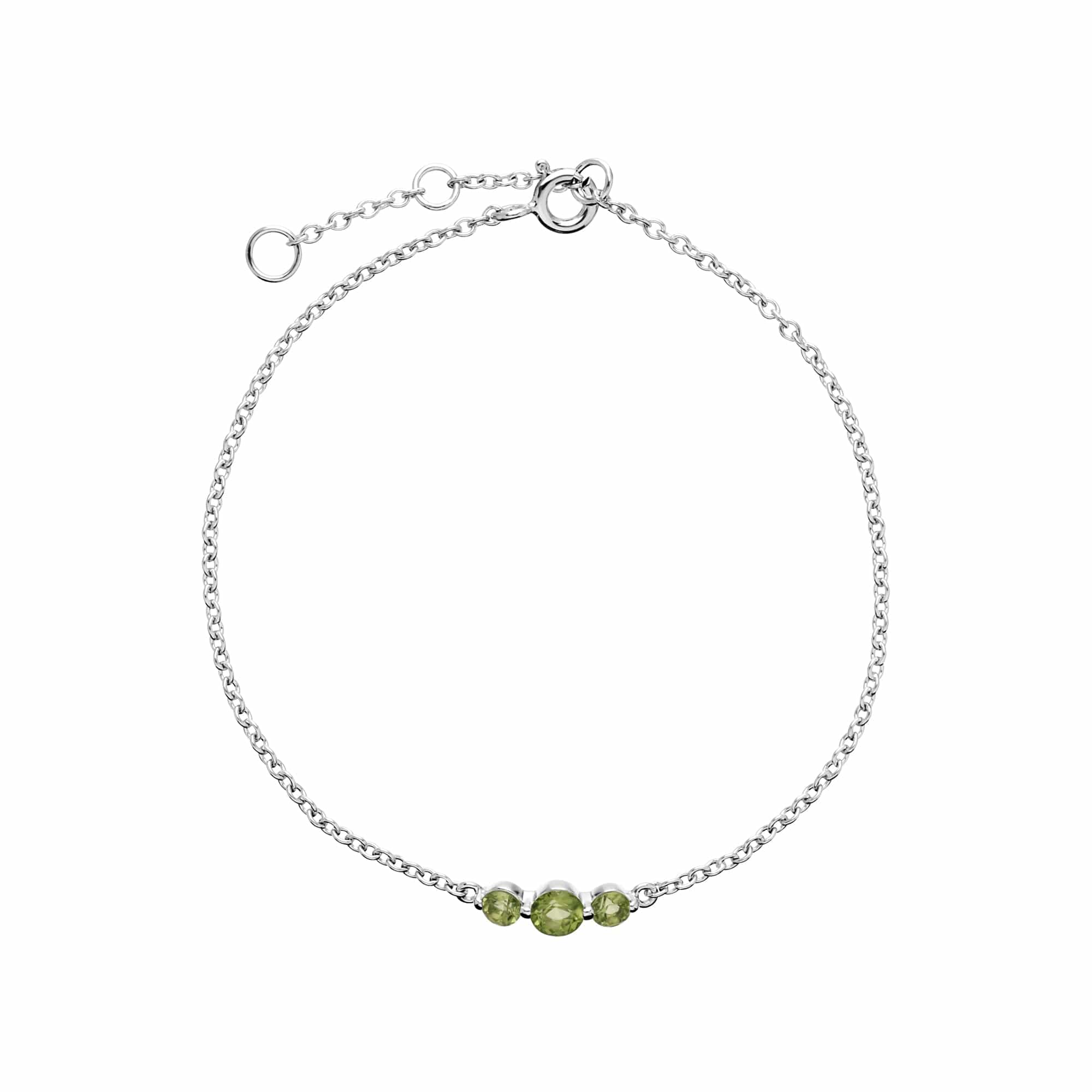 270L011104925 Classic Round Peridot Three Stone Bracelet in Sterling Silver 1