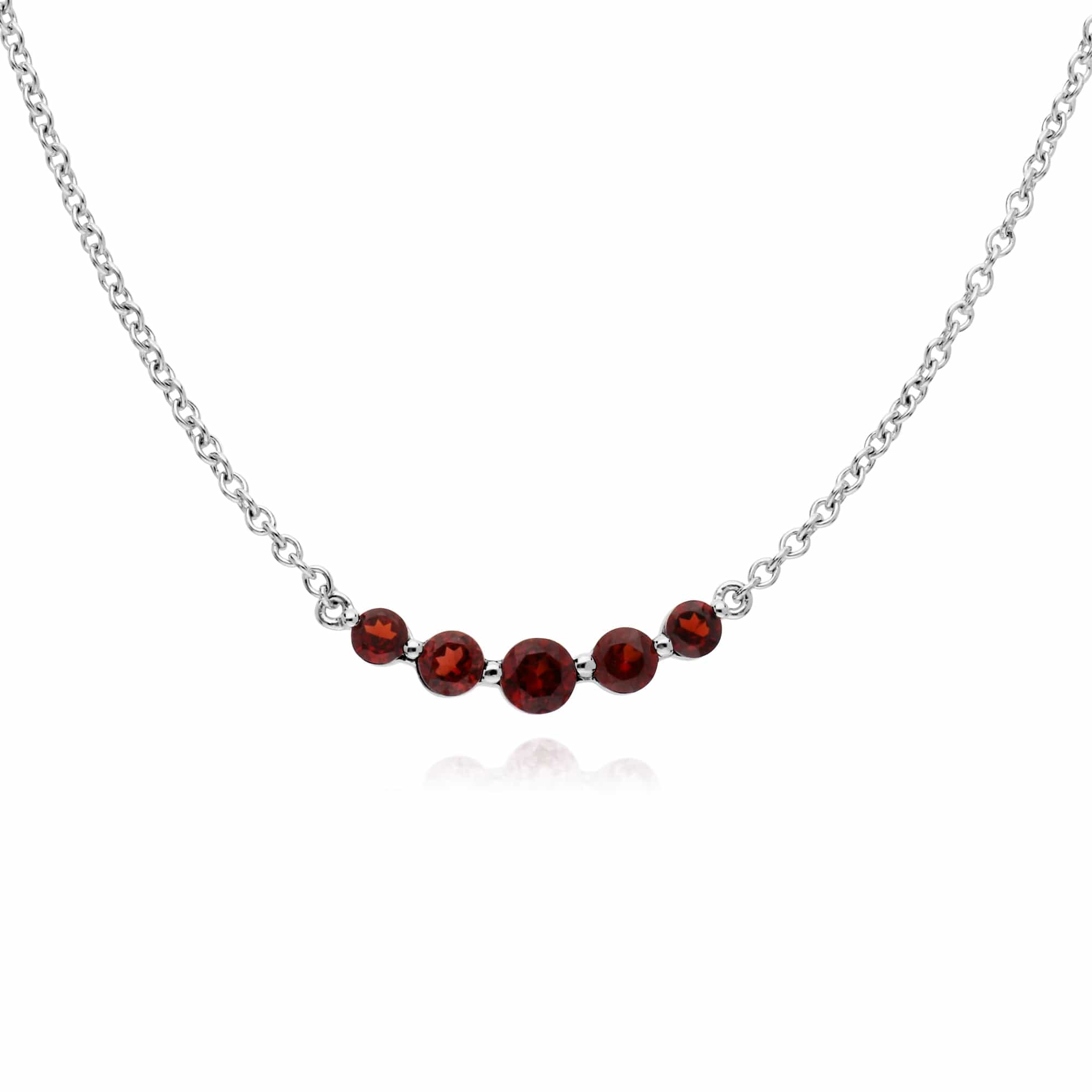 270N034102925-270R055902925 Classic Round Garnet Five Stone Gradient Ring & Necklace Set in 925 Sterling Silver 2