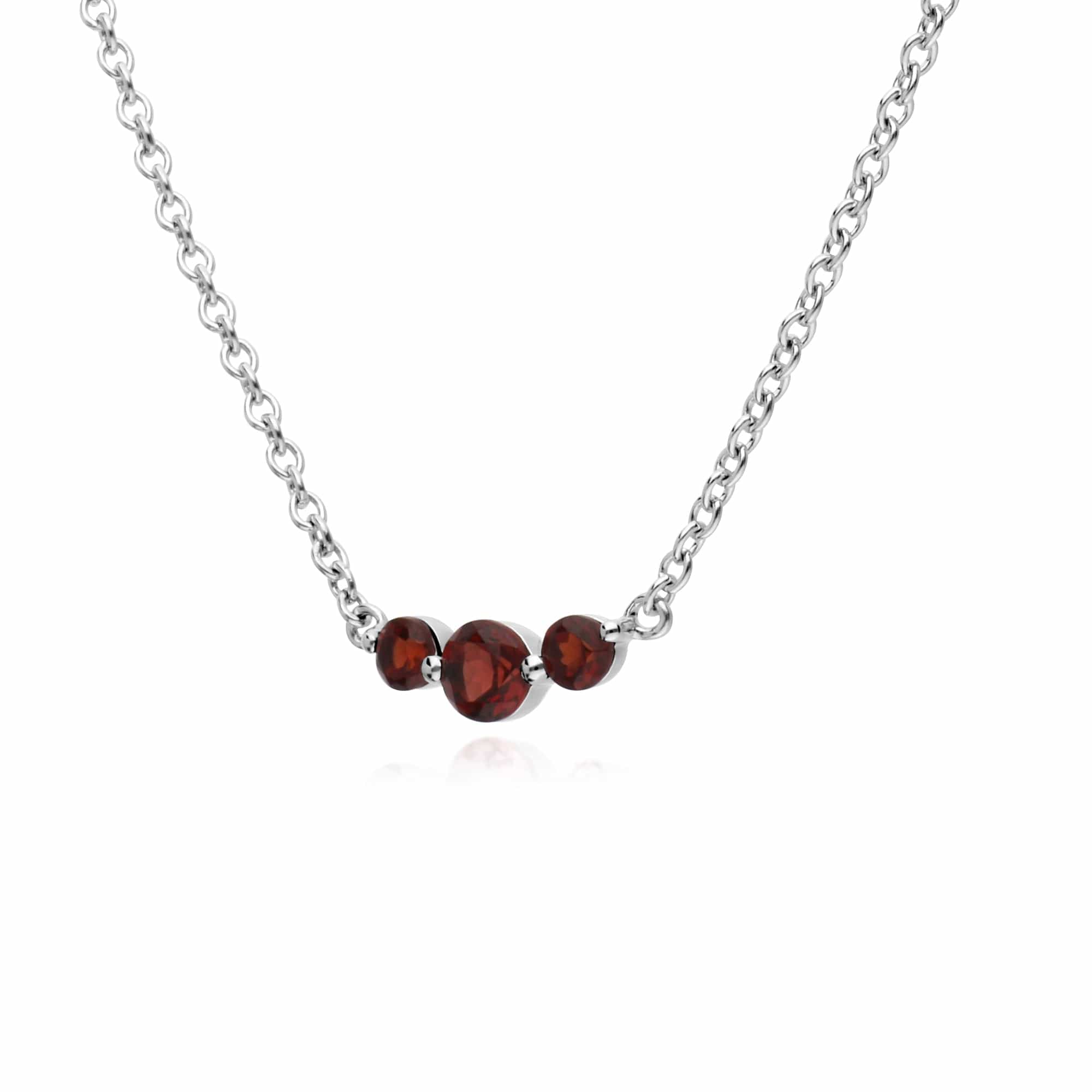 Classic Round Garnet 3 Stone Gradient Necklace in 925 Sterling Silver - Gemondo