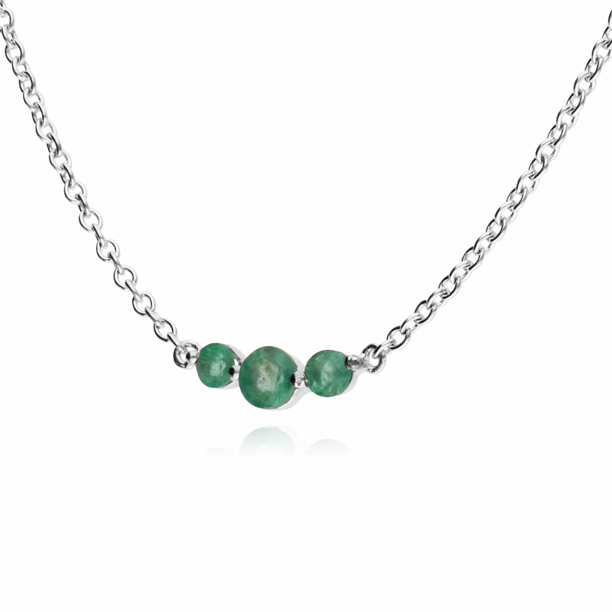 Classic Round Emerald 3 Stone Gradient Necklace in 925 Sterling Silver - Gemondo
