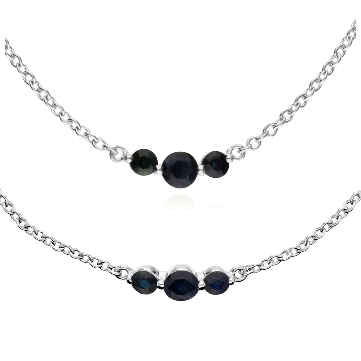 270N034206925-270L011106925 Classic Round Sapphire Three Stone Bracelet & Necklace Set in 925 Sterling Silver 1