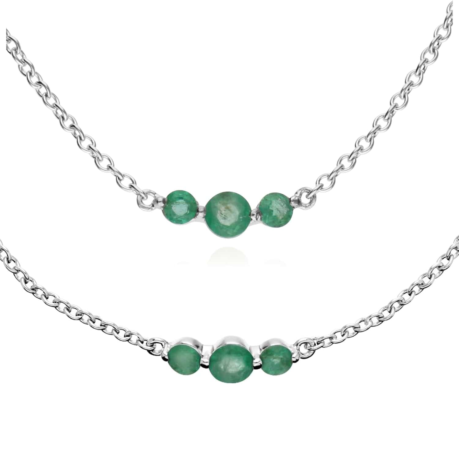 270N034207925-270L011107925 Classic Round Emerald Three Stone Gradient Bracelet & Necklace Set in 925 Sterling Silver 1