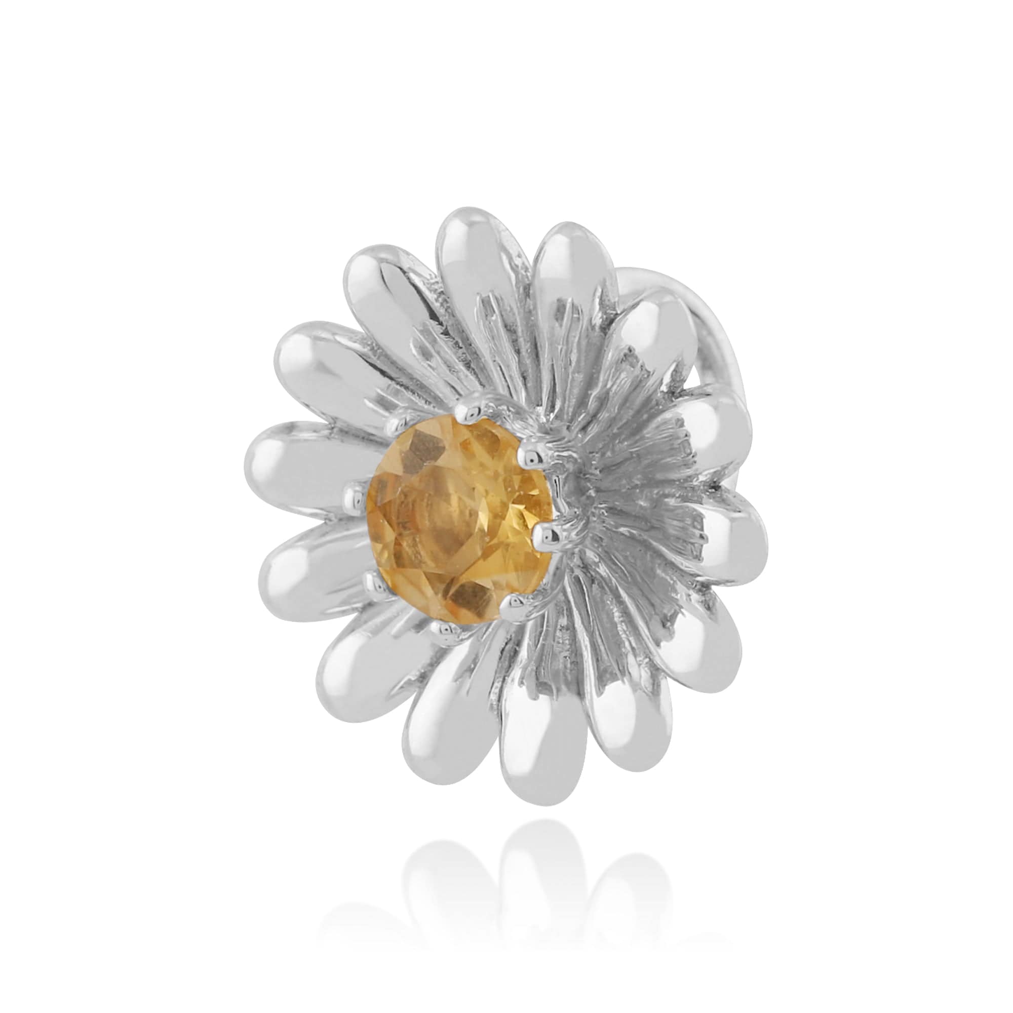 270P021601925 Floral Round Citrine Daisy Flower Single Stone Pendant in 925 Sterling Silver 2