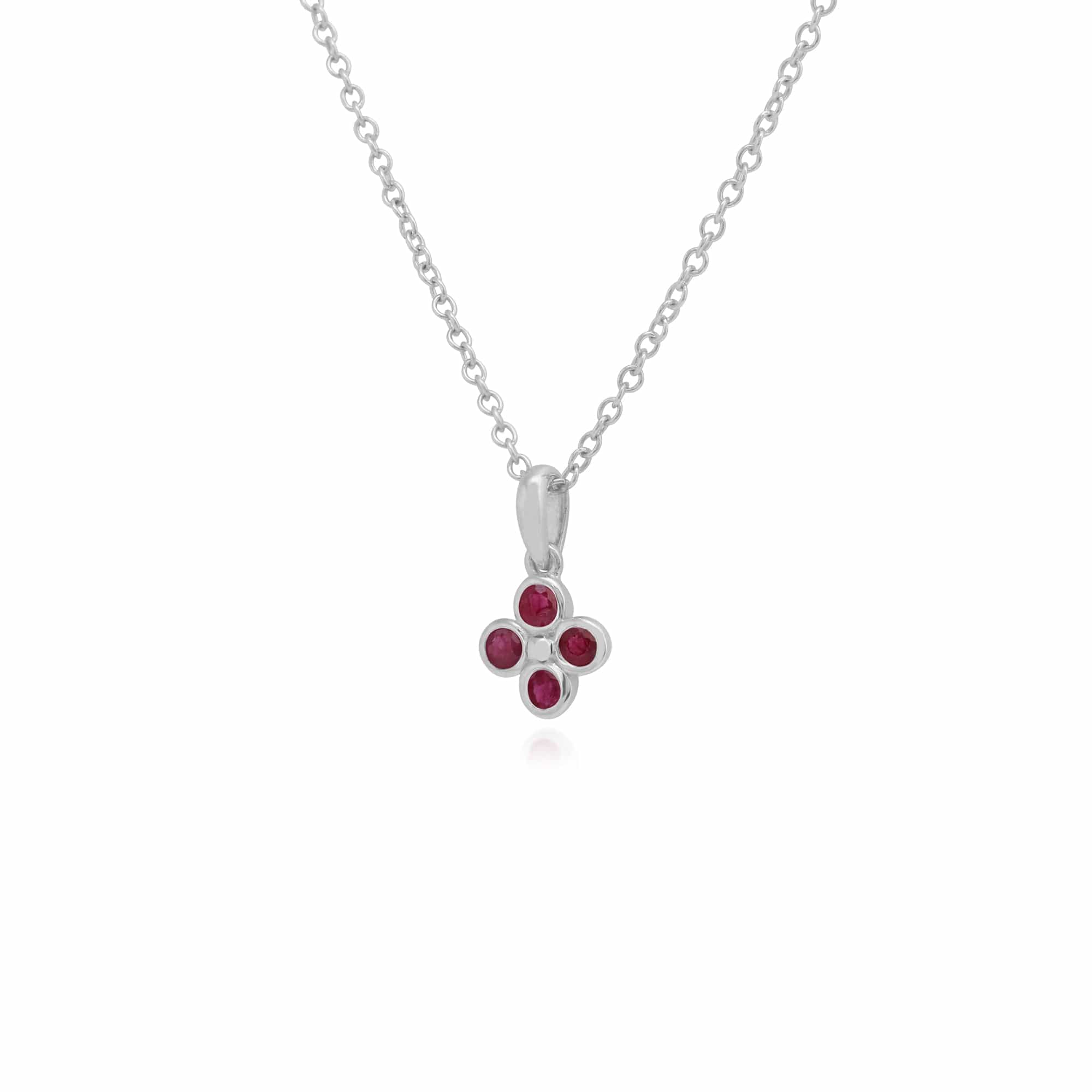 270P022002925 Floral Round Ruby Bezel Set Clover Pendant in 925 Sterling Silver 2