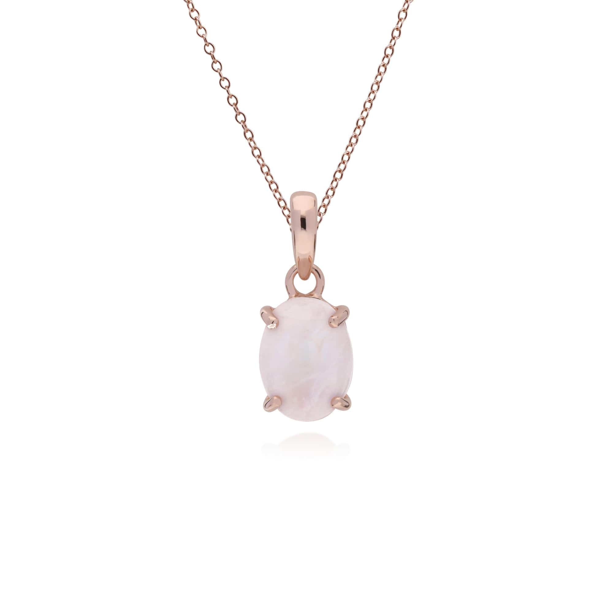 Classic Oval Rainbow Moonstone Pendant in Rose Gold Plated 925 Sterling Silver - Gemondo