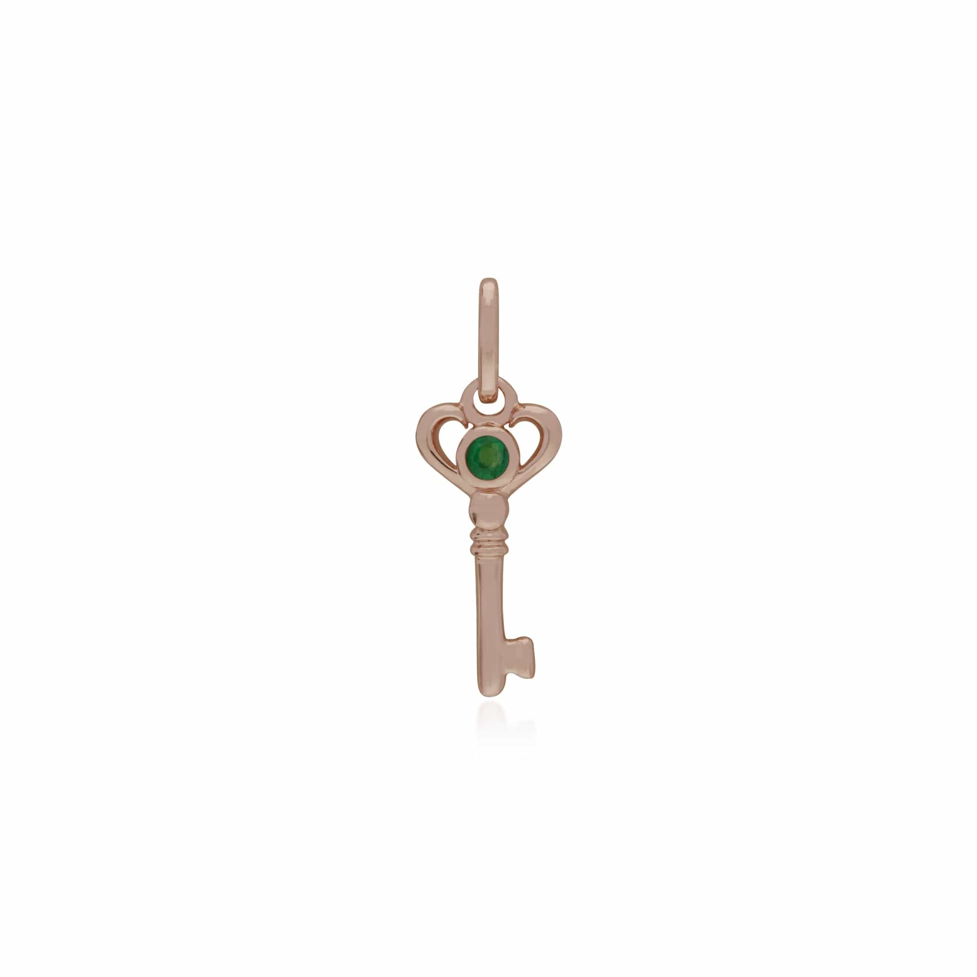 270P026303925-270P026501925 Classic Swirl Heart Lock Pendant & Emerald Key Charm in Rose Gold Plated 925 Sterling Silver 2