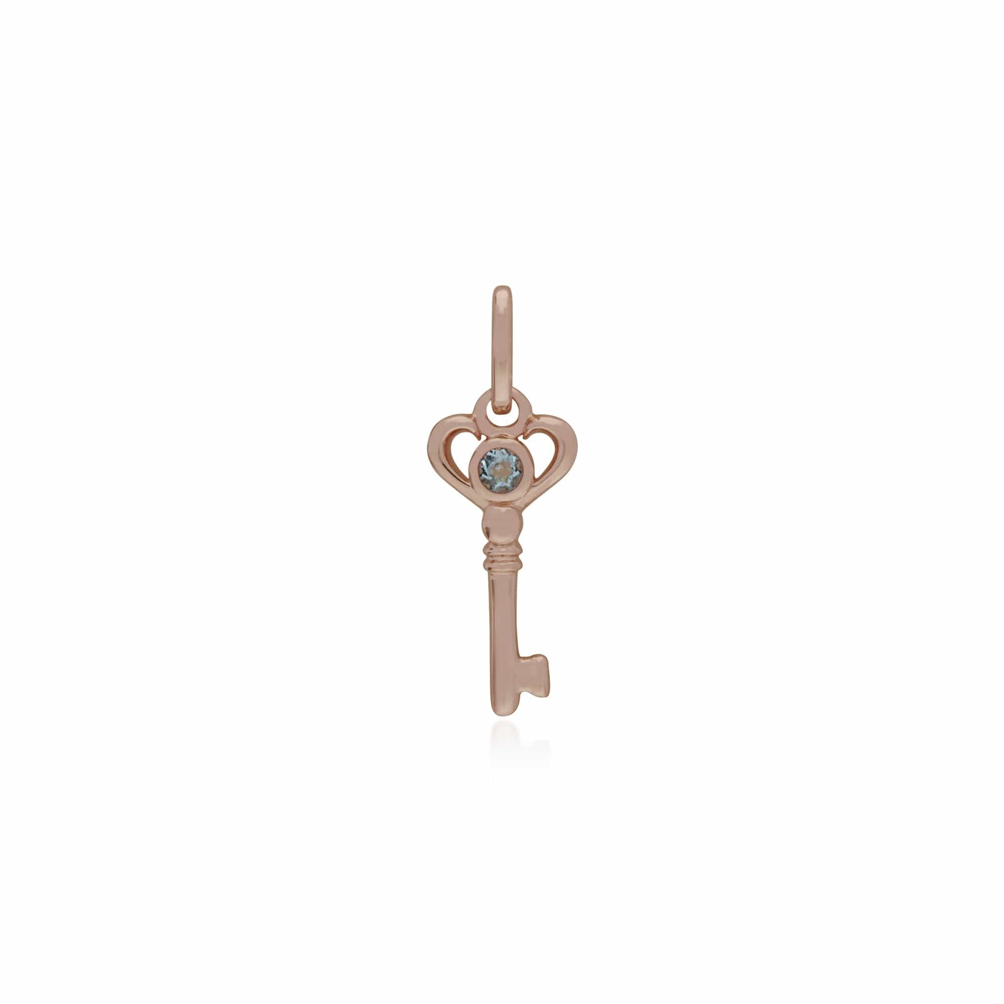 270P026309925-270P026501925 Classic Swirl Heart Lock Pendant & Aquamarine Key Charm in Rose Gold Plated 925 Sterling Silver 2