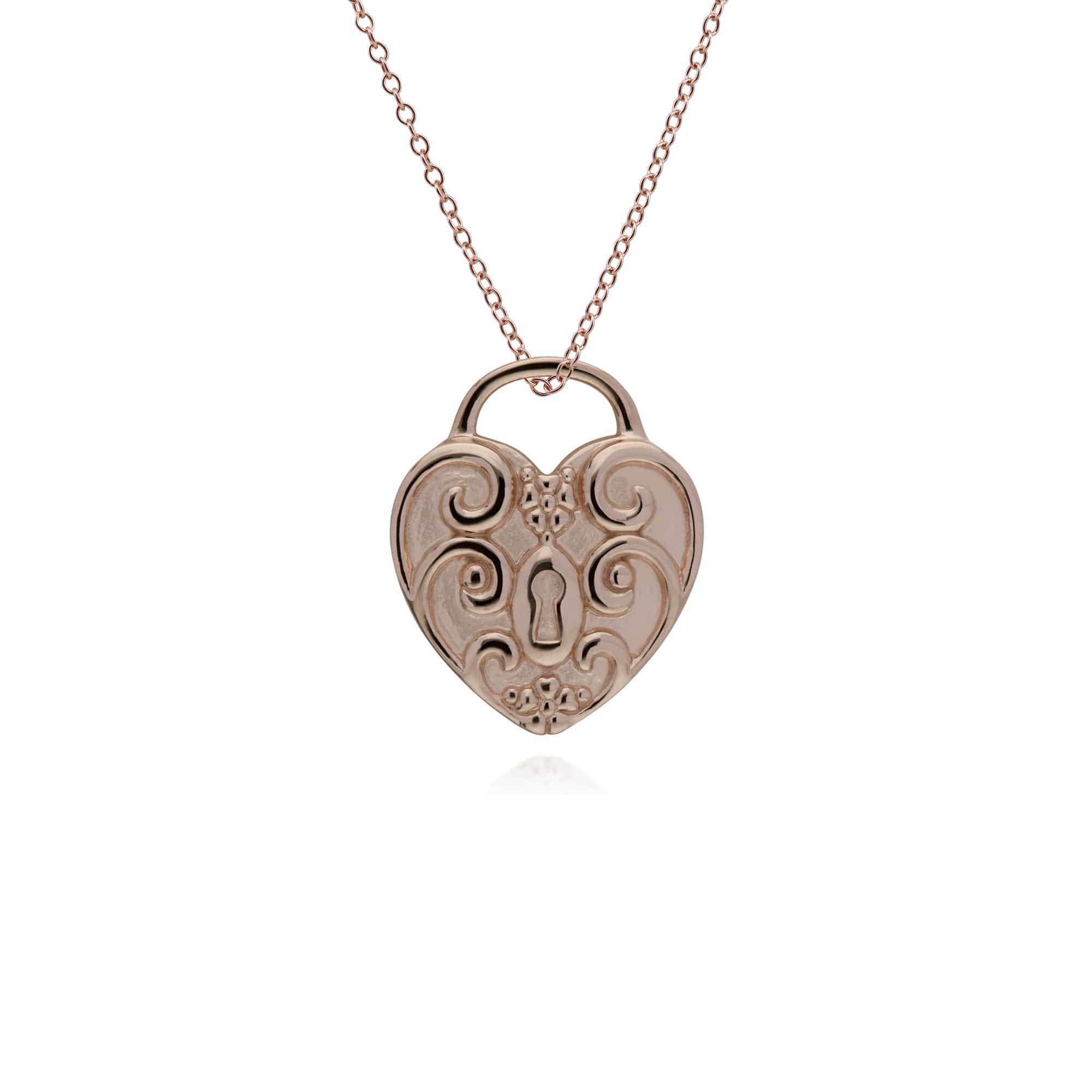 Classic Swirl Heart Lock Pendant & Emerald Charm in Rose Gold Plated 925 Sterling Silver - Gemondo