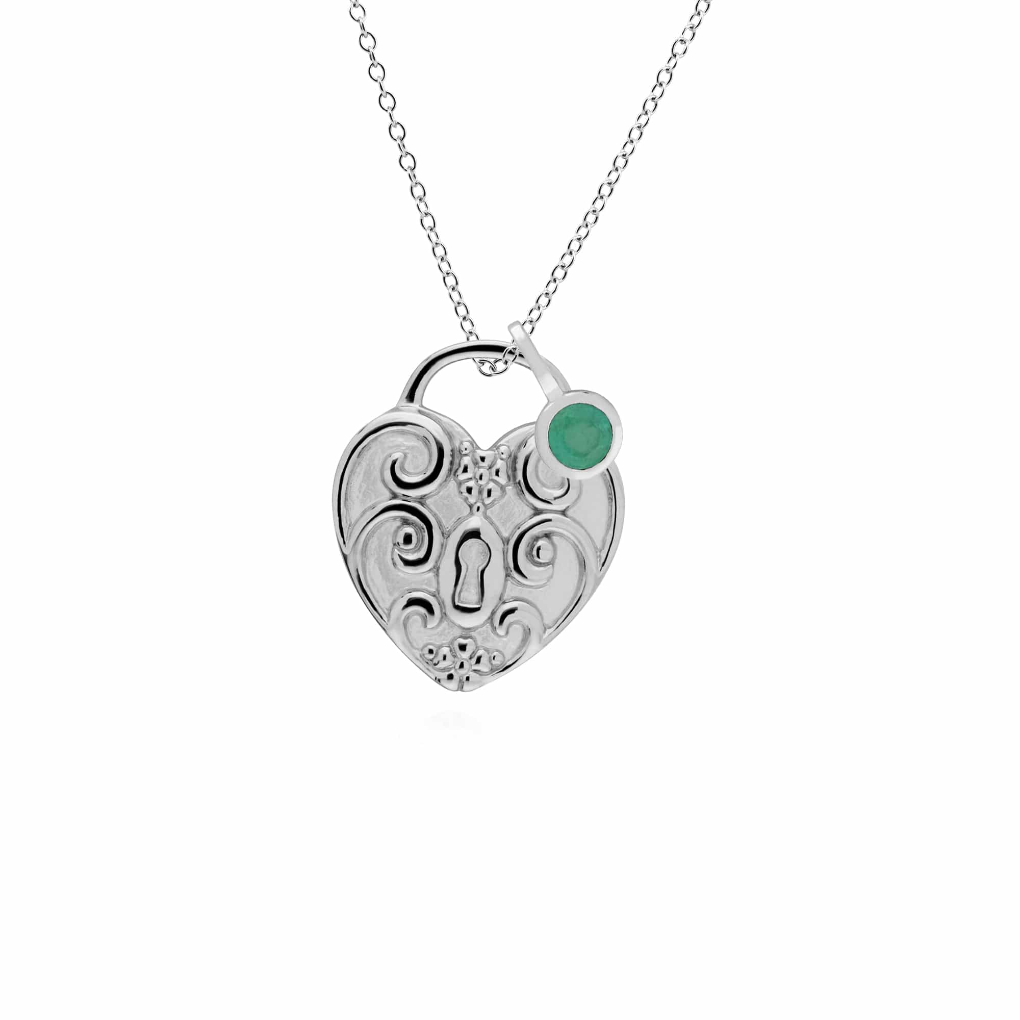 270P027602925-270P026601925 Classic Swirl Heart Lock Pendant & Emerald Charm in 925 Sterling Silver 1