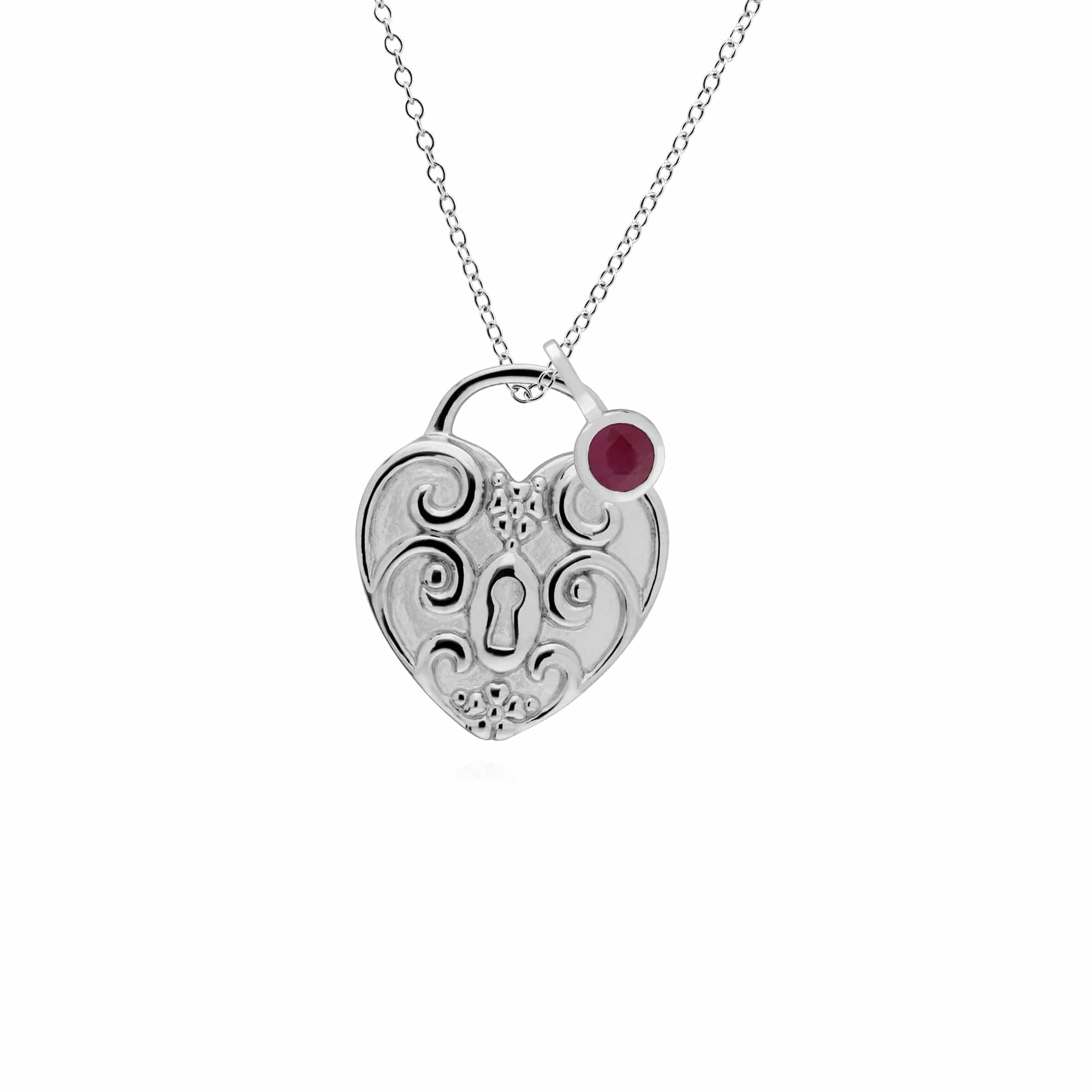 270P027609925-270P026601925 Classic Swirl Heart Lock Pendant & Ruby Charm in 925 Sterling Silver 1