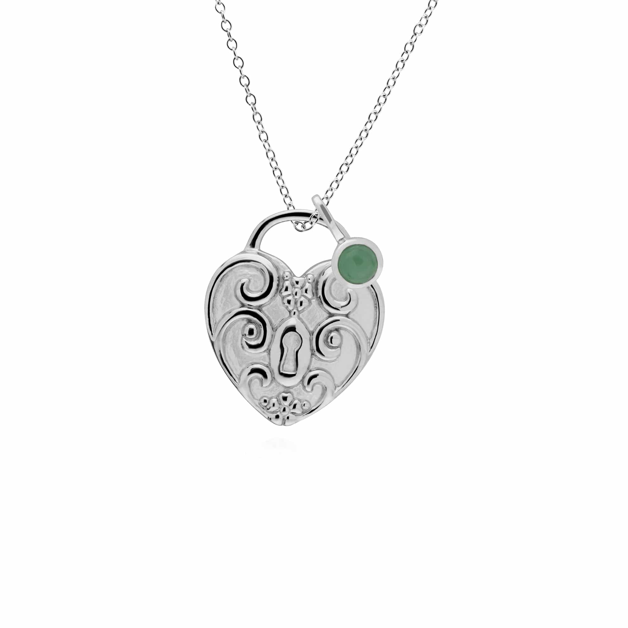 270P028403925-270P026601925 Classic Swirl Heart Lock Pendant & Jade Charm in 925 Sterling Silver 1