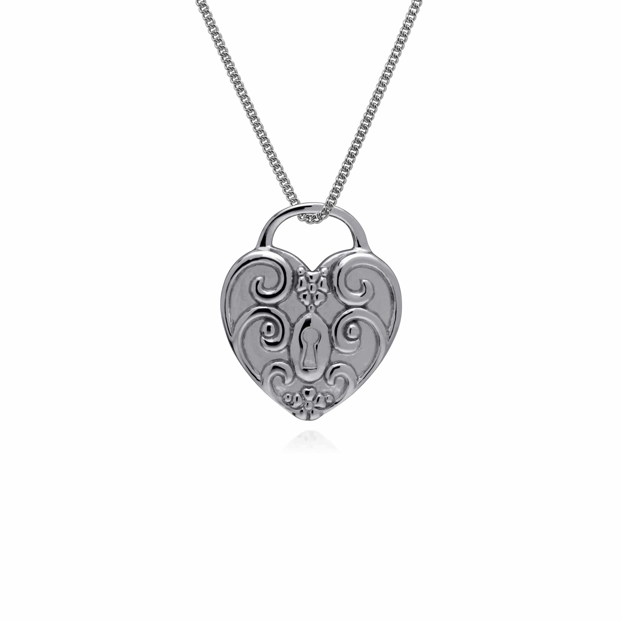 270P028401925-270P026601925 Classic Swirl Heart Lock Pendant & Rainbow Moonstone Charm in 925 Sterling Silver 3