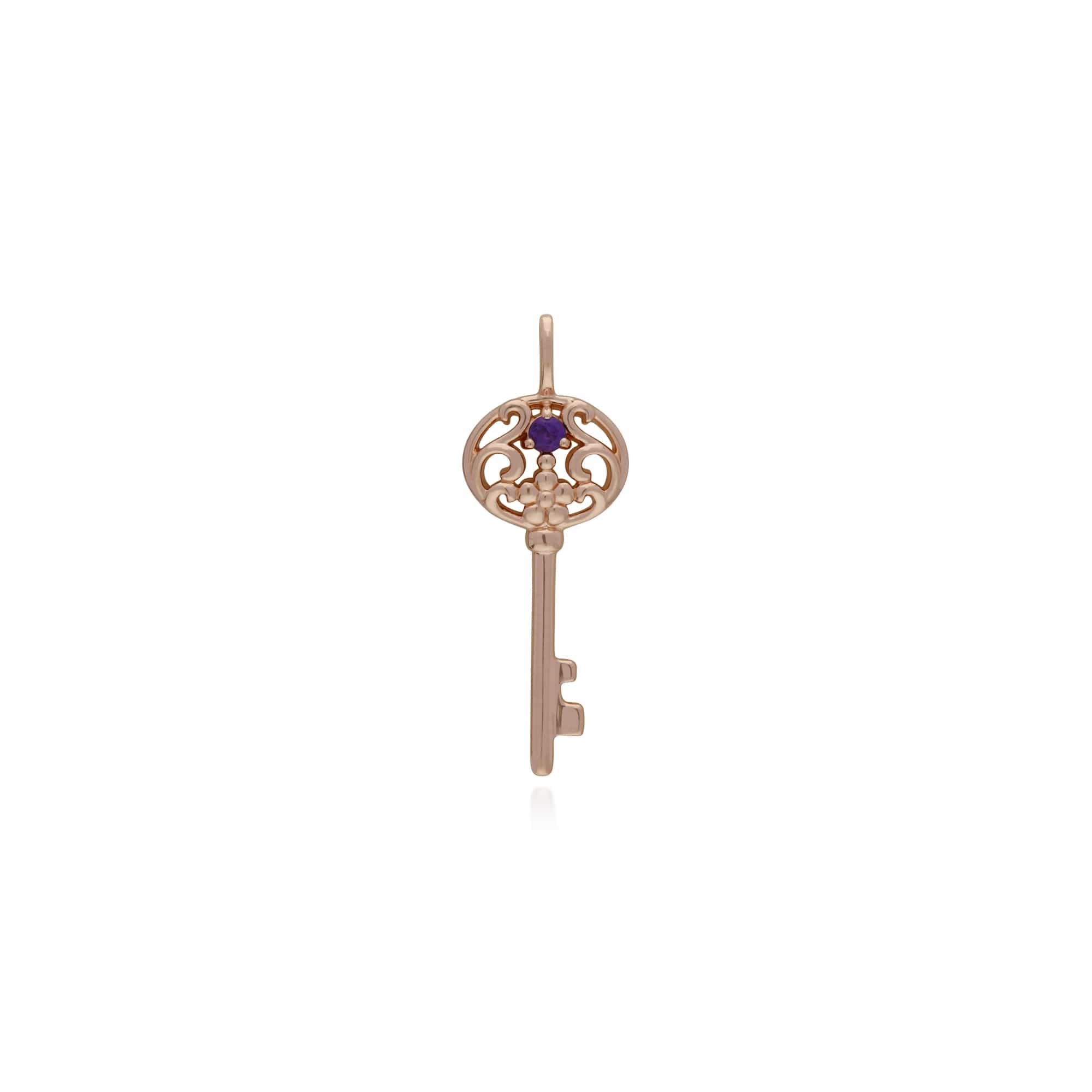 270P026705925-270P026501925 Classic Swirl Heart Lock Pendant & Amethyst Big Key Charm in Rose Gold Plated 925 Sterling Silver 2
