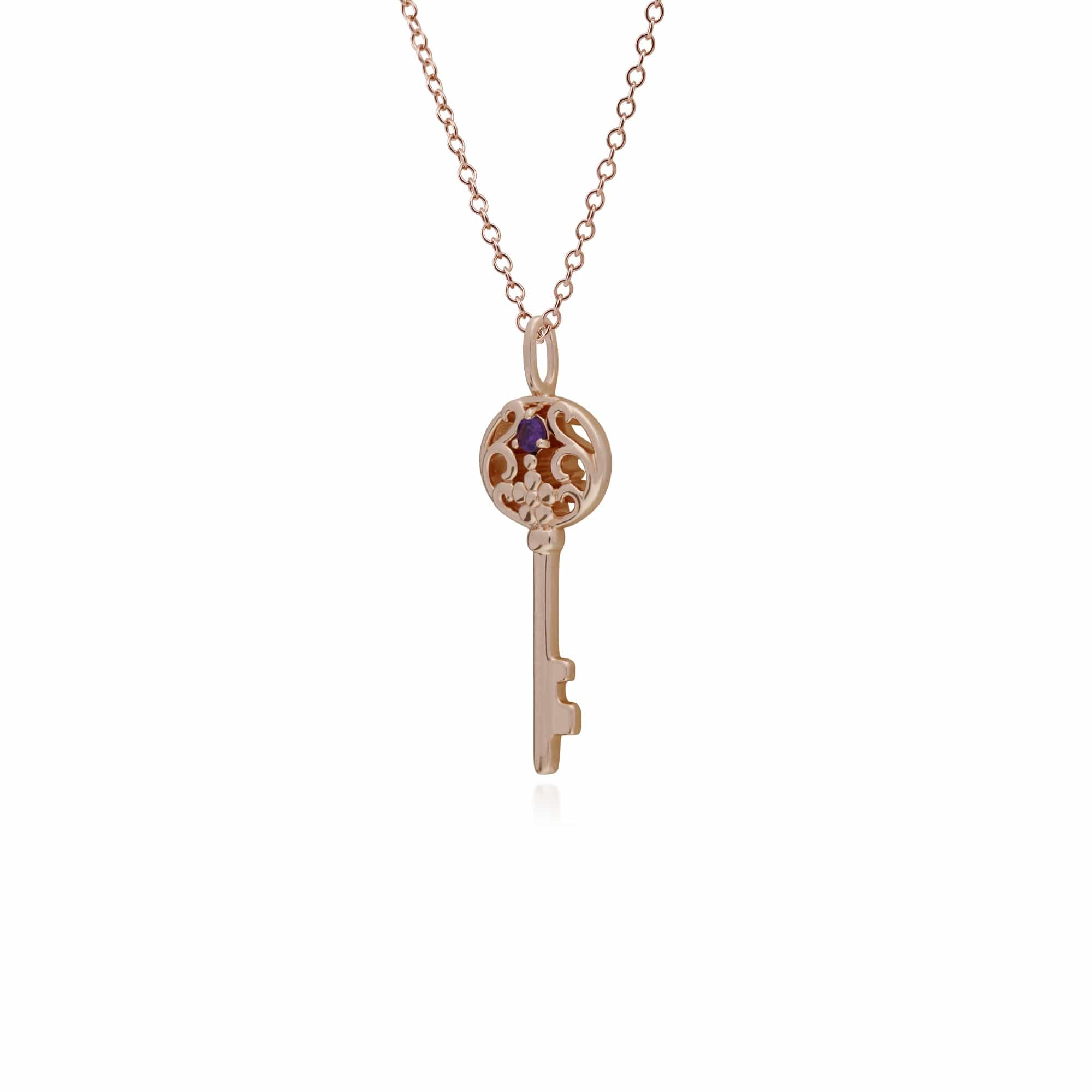 270P026705925 Rose Gold Plated Sterling Silver Amethyst Big Key Charm 2