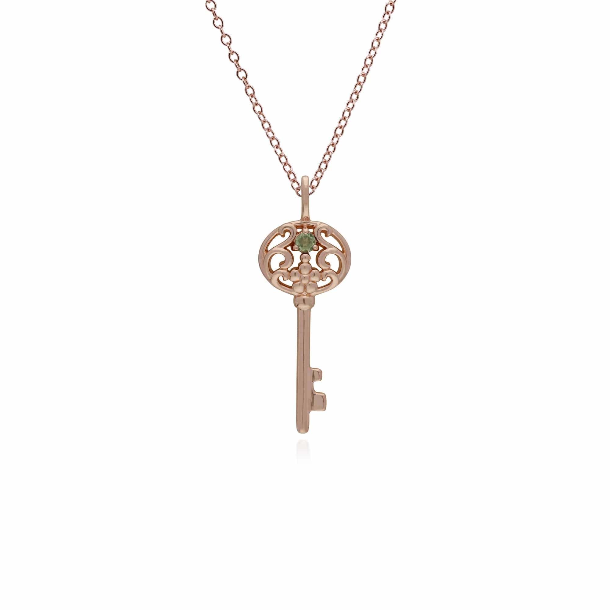 270P026708925-270P026501925 Classic Swirl Heart Lock Pendant & Peridot Big Key Charm in Rose Gold Plated 925 Sterling Silver 2