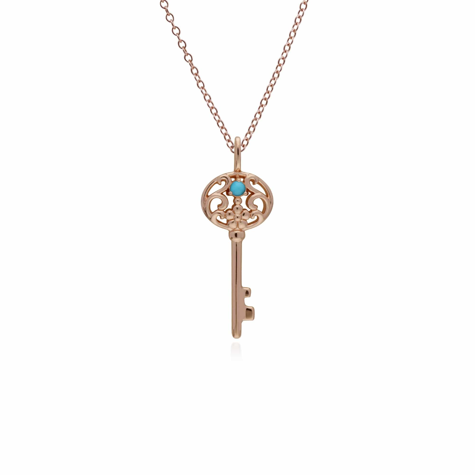 270P026714925-270P026501925 Classic Swirl Heart Lock Pendant & Turquoise Big Key Charm in Rose Gold Plated 925 Sterling Silver 2