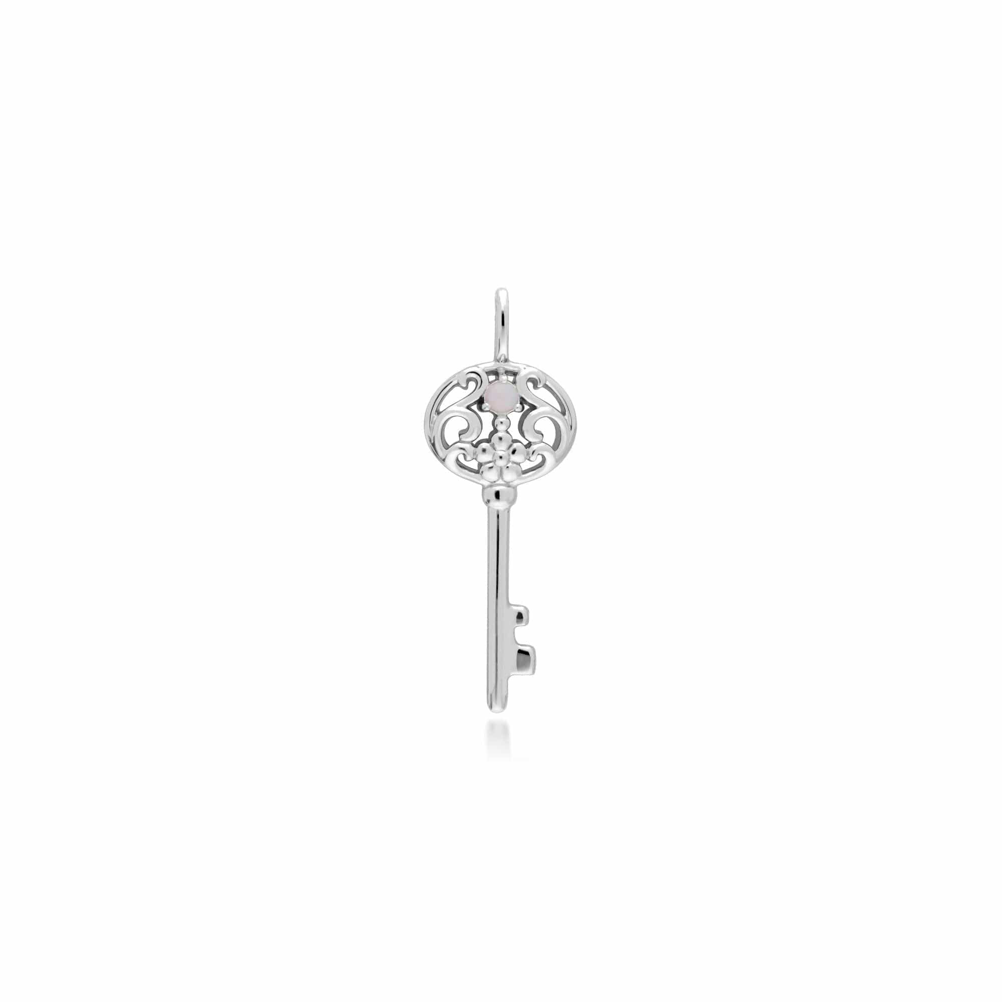 270P026803925-270P026601925 Classic Swirl Heart Lock Pendant & Opal Big Key Charm in 925 Sterling Silver 2