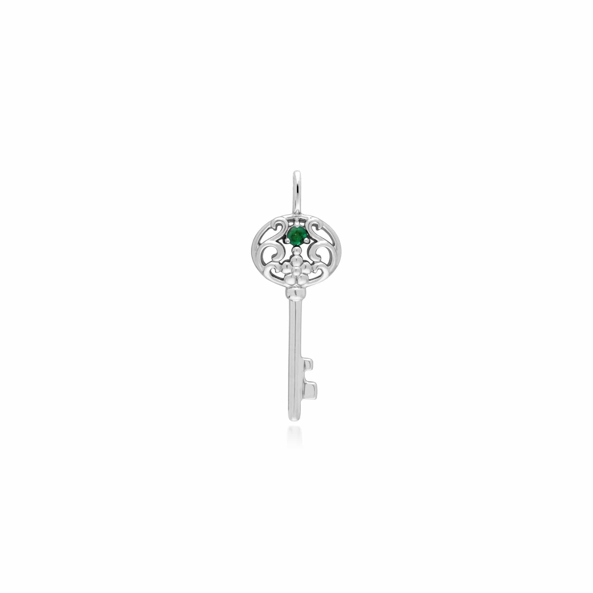 270P026807925-270P026601925 Classic Swirl Heart Lock Pendant & Emerald Big Key Charm in 925 Sterling Silver 2