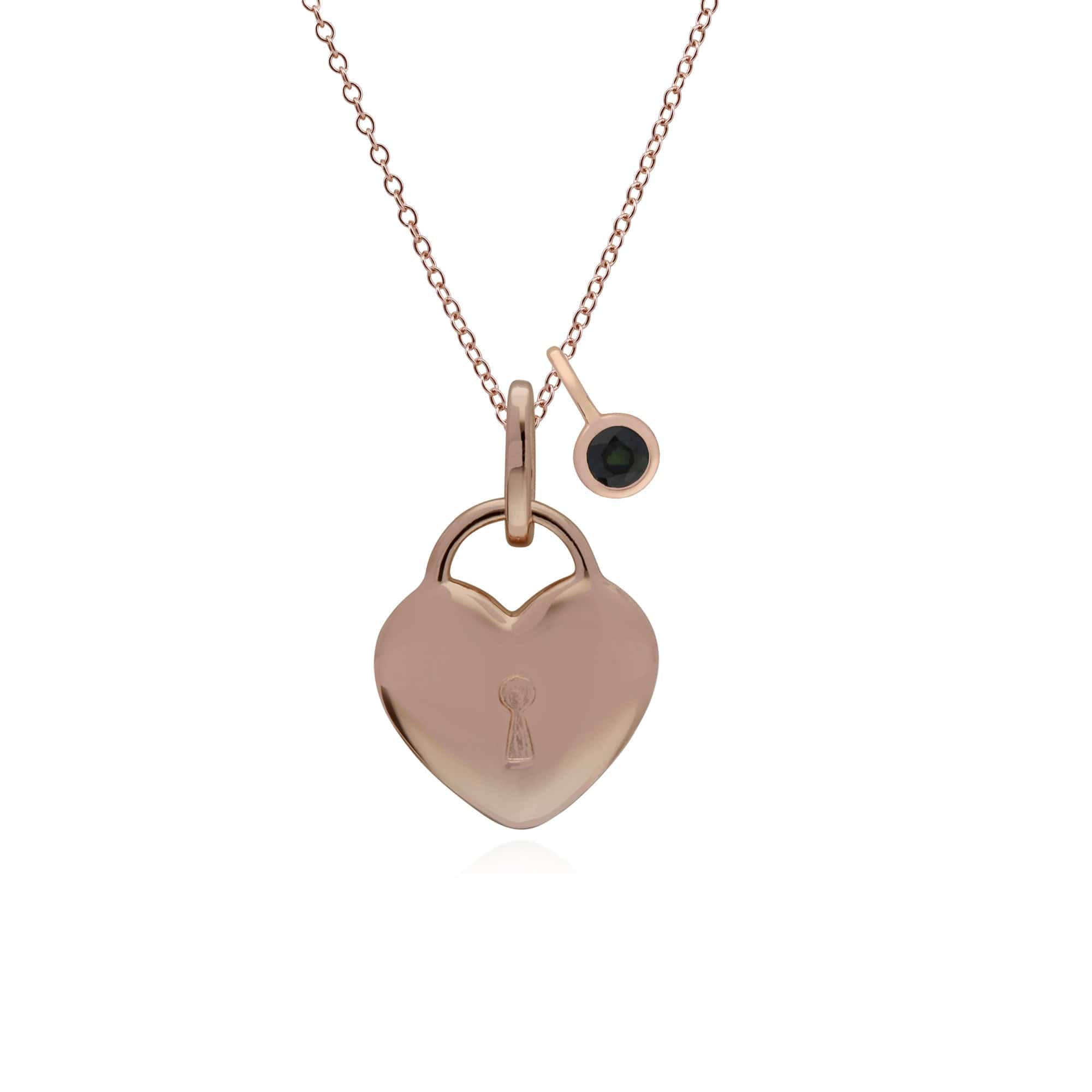 270P027310925-270P026901925 Classic Heart Lock Pendant & Sapphire Charm in Rose Gold Plated 925 Sterling Silver 1