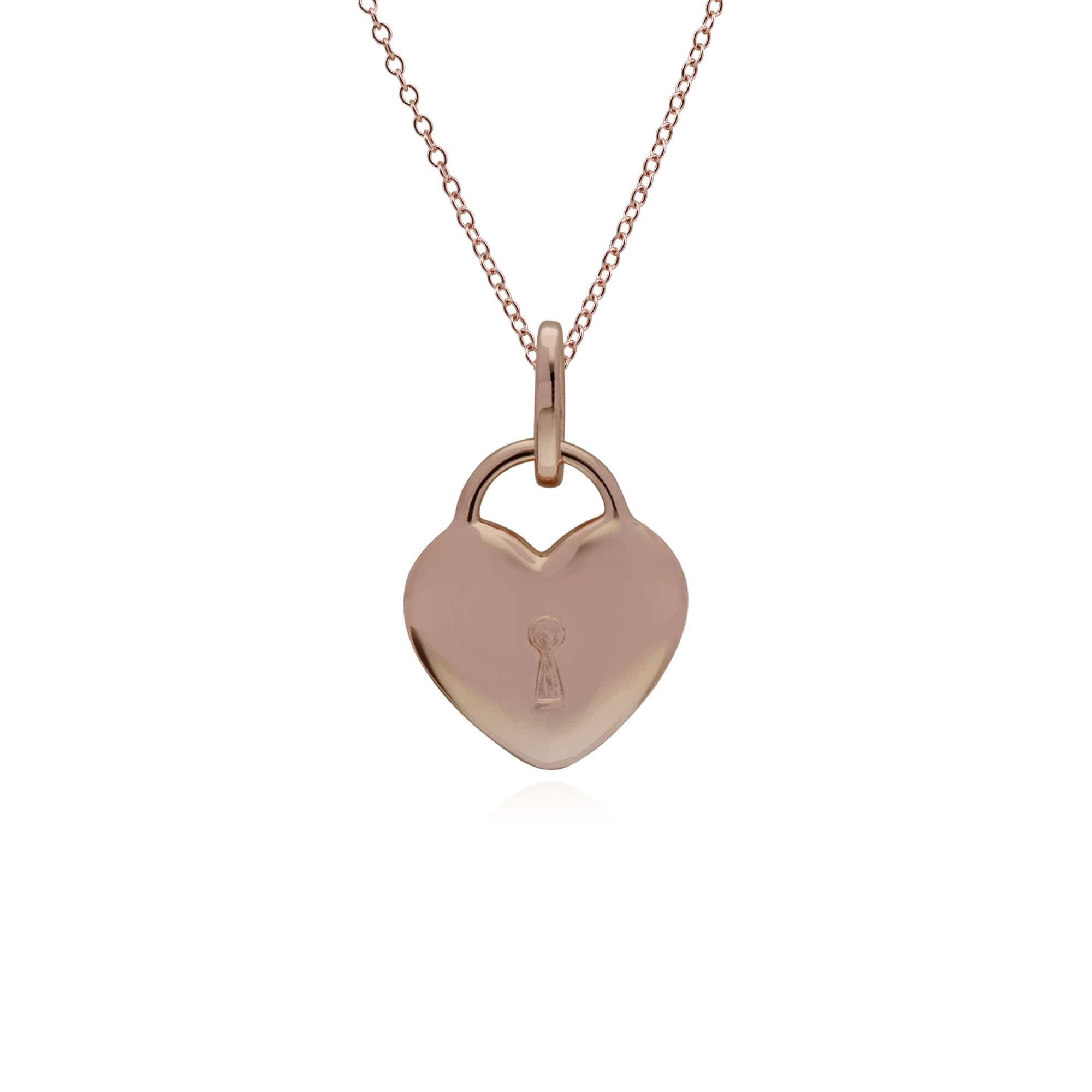 270P025903925-270P026901925 Classic Plain Heart Lock Pendant & Opal Charm in Rose Gold Plated 925 Sterling Silver 3