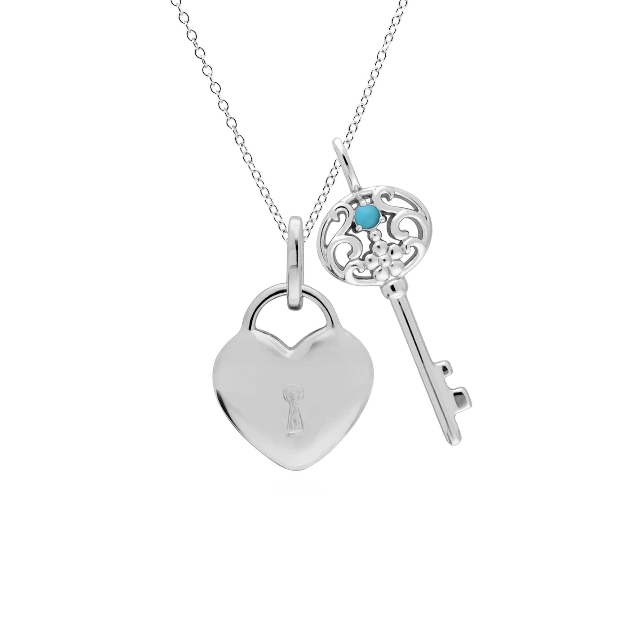 270P026805925-270P027001925 Classic Heart Lock Pendant & Turquoise Big Key Charm in 925 Sterling Silver 1