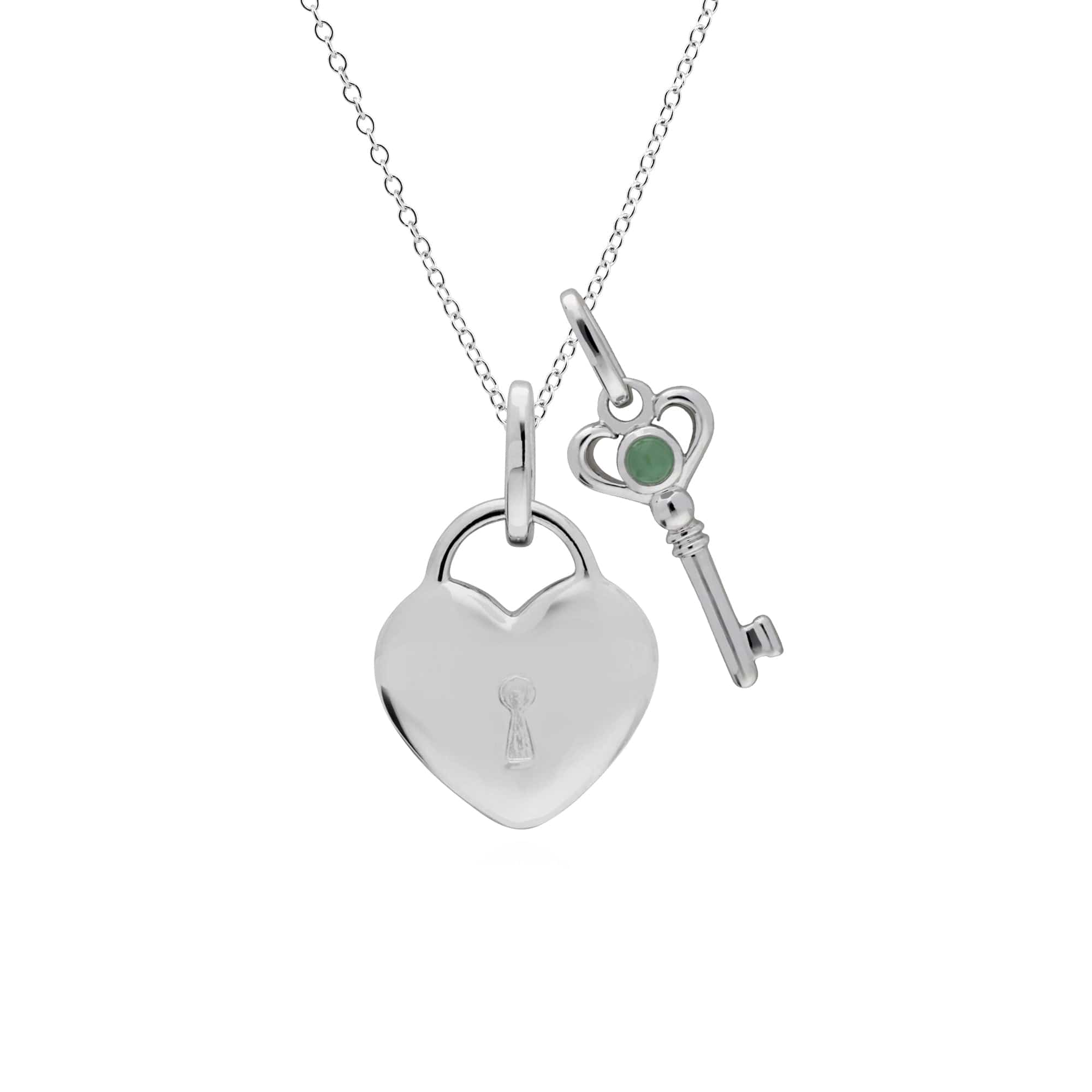 Classic Heart Lock Pendant & Jade Key Charm Image 1
