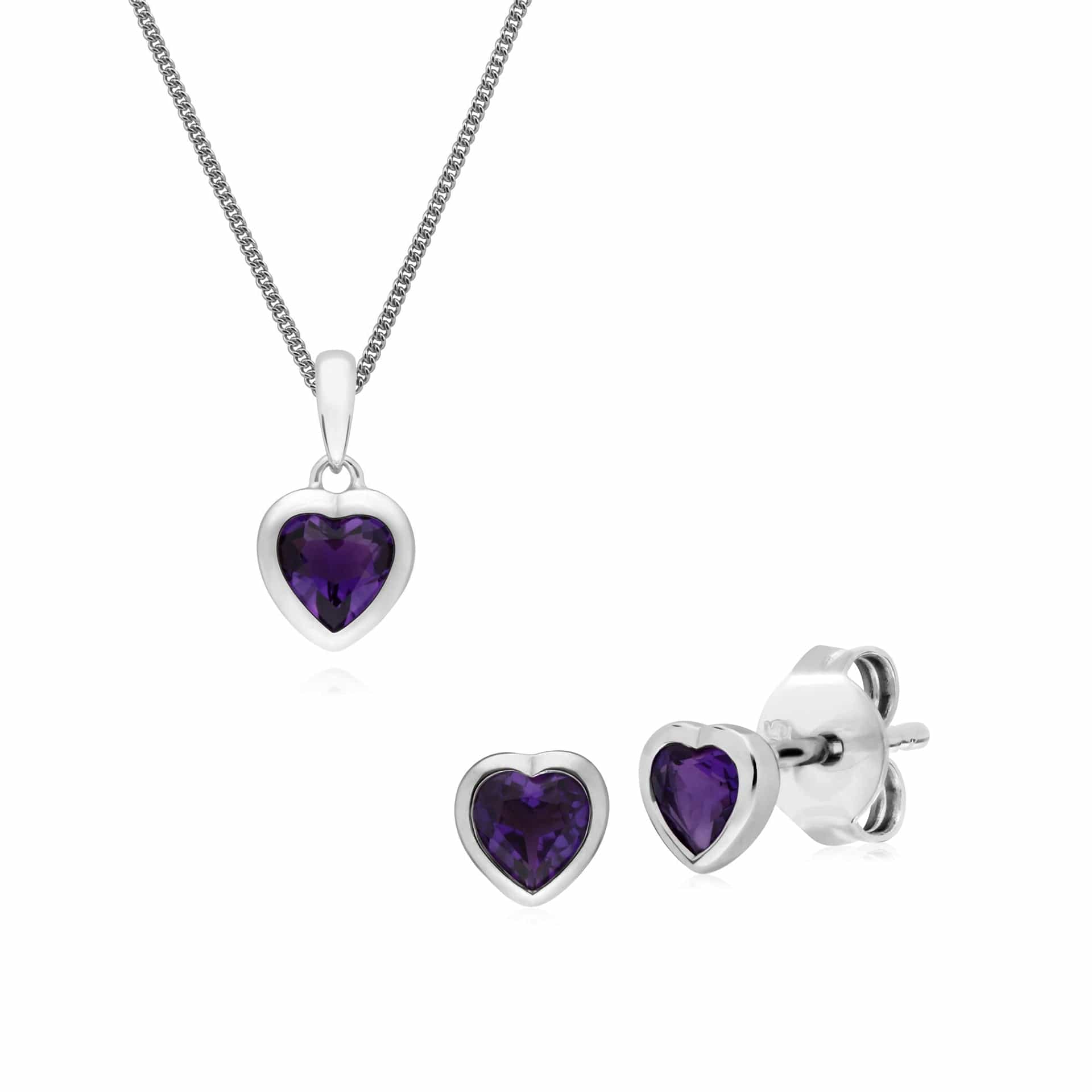 270E026101925-270P028701925 Classic Heart Amethyst Stud Earrings & Pendant Set in 925 Sterling Silver 1