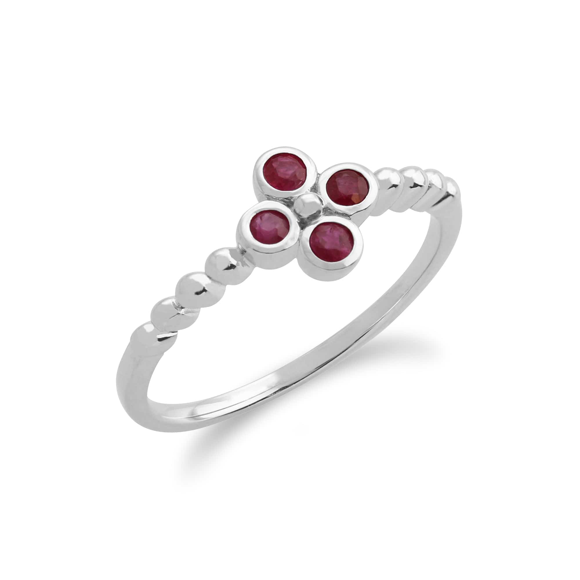 Floral Round Ruby Clover Pendant & Ring Set in 925 Sterling Silver - Gemondo