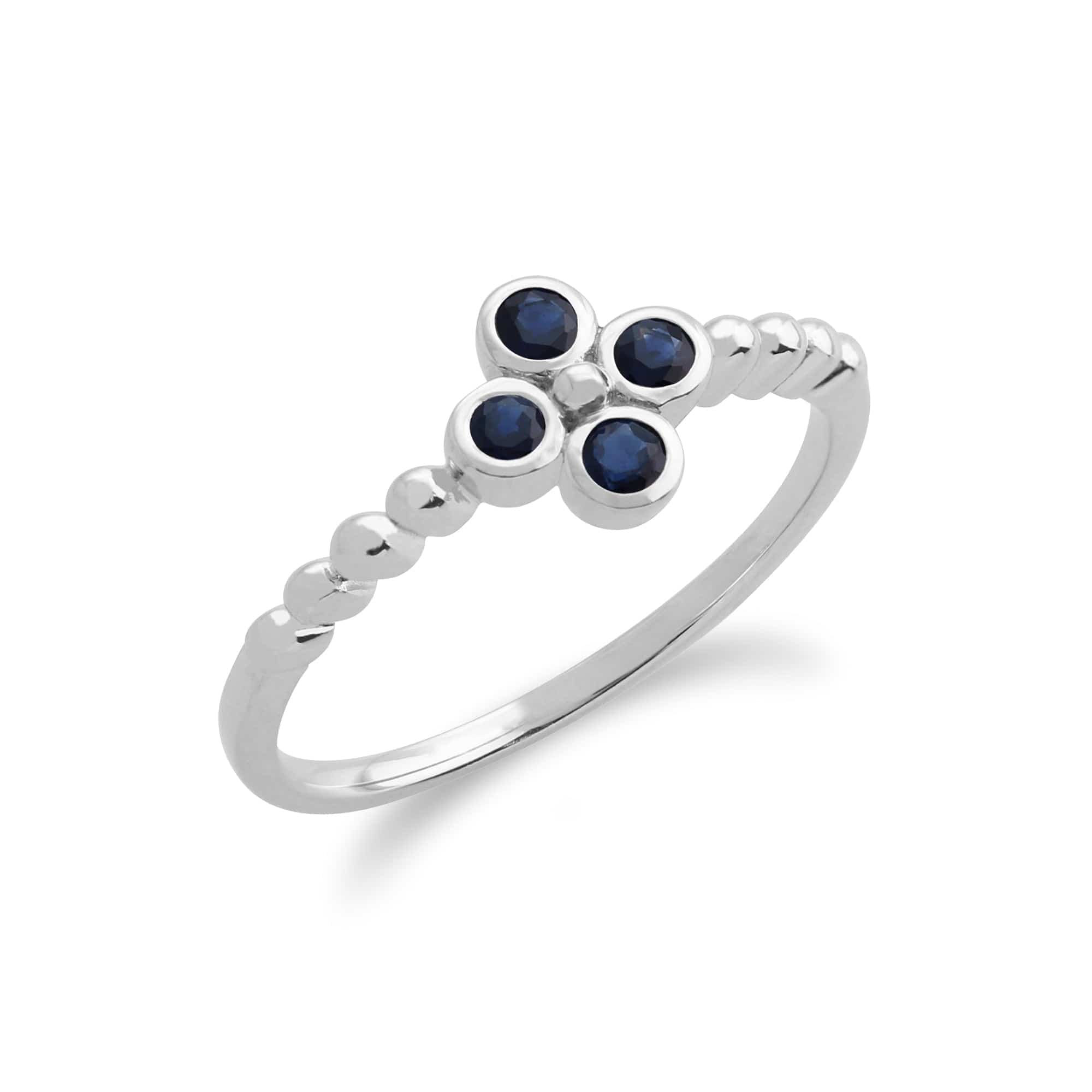 Floral Round Sapphire Clover Bracelet & Ring Set in 925 Sterling Silver - Gemondo